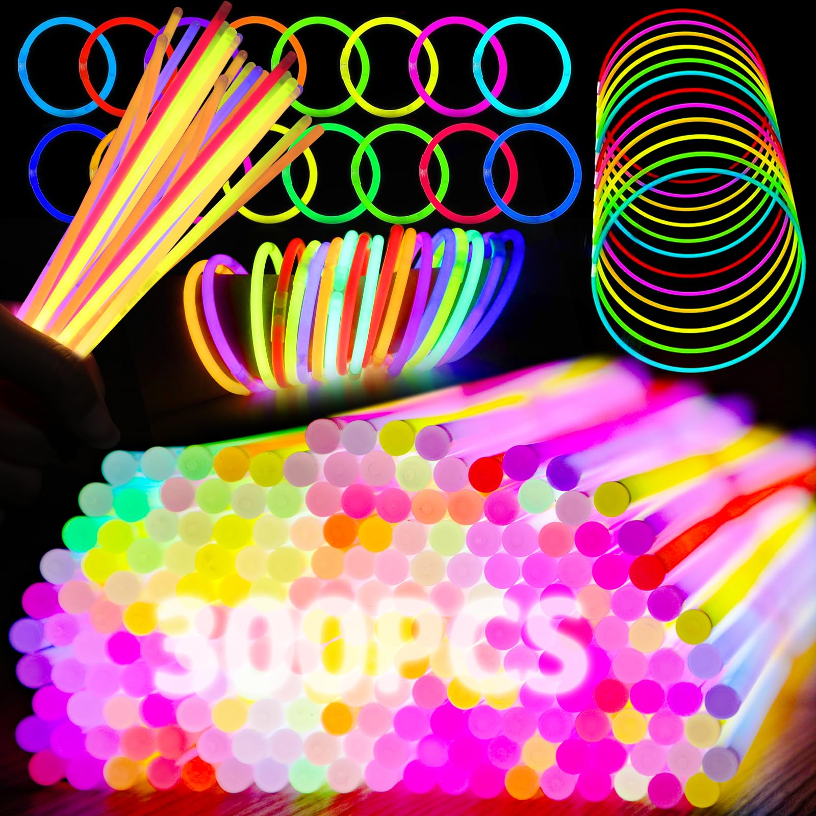 Kimimara Knicklichter Party-Set für Kinder – 300 Leuchtstäbe mit 300 Verbindern in 7 Farben – Party Deko & Kindergeburtstag Gastgeschenke für Festival, Halloween, Hochzeit & Weihnachten