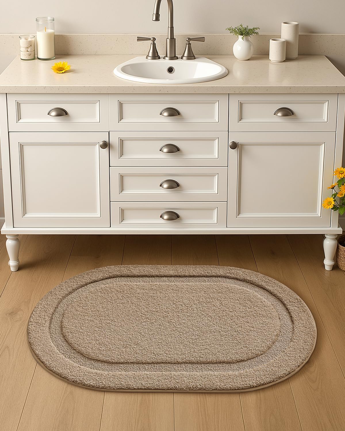 Color&Geometry Beige 15"x23" Small Bathroom Rugs, Non Slip, Absorbent, Soft, Washable Bath Rug, Thick Bath Mat, Bath Mats for Bathroom Floor, Shower, Sink, Vanity - Image 3