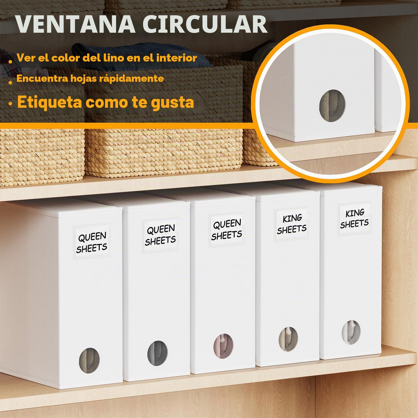 SpaceAid Paquete de 5 organizadores de sábanas y almacenamiento, organizador de sábanas plegable para armario de lino, juego de sábanas con ventana XL (tamaño Queen y King), contenedor organizador de