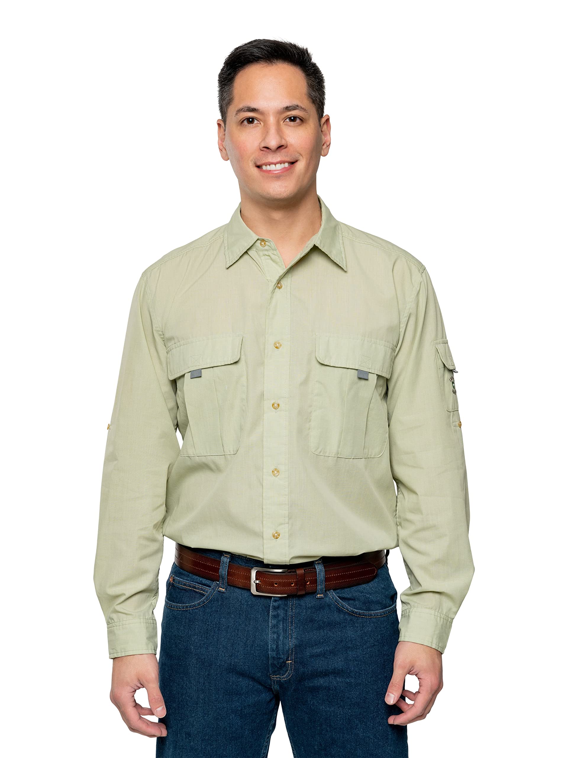 Insect Shield Herren Langarm Feldhemd Pro UPF 30+ Outdoor Angelshirt mit eingebautem Insektenschutz