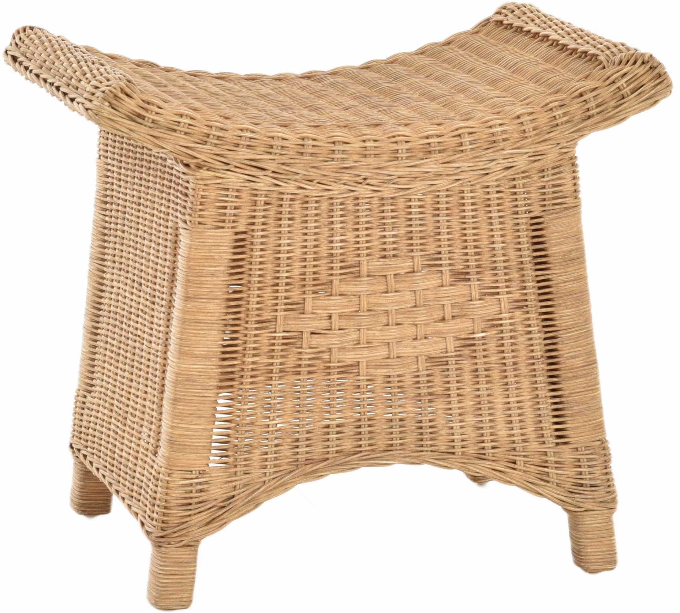 Fußhocker mit geschwungener Ablage, Stabiler Sitzhocker/Schemel/Hocker aus echtem Rattan (Honig - Dunkel)