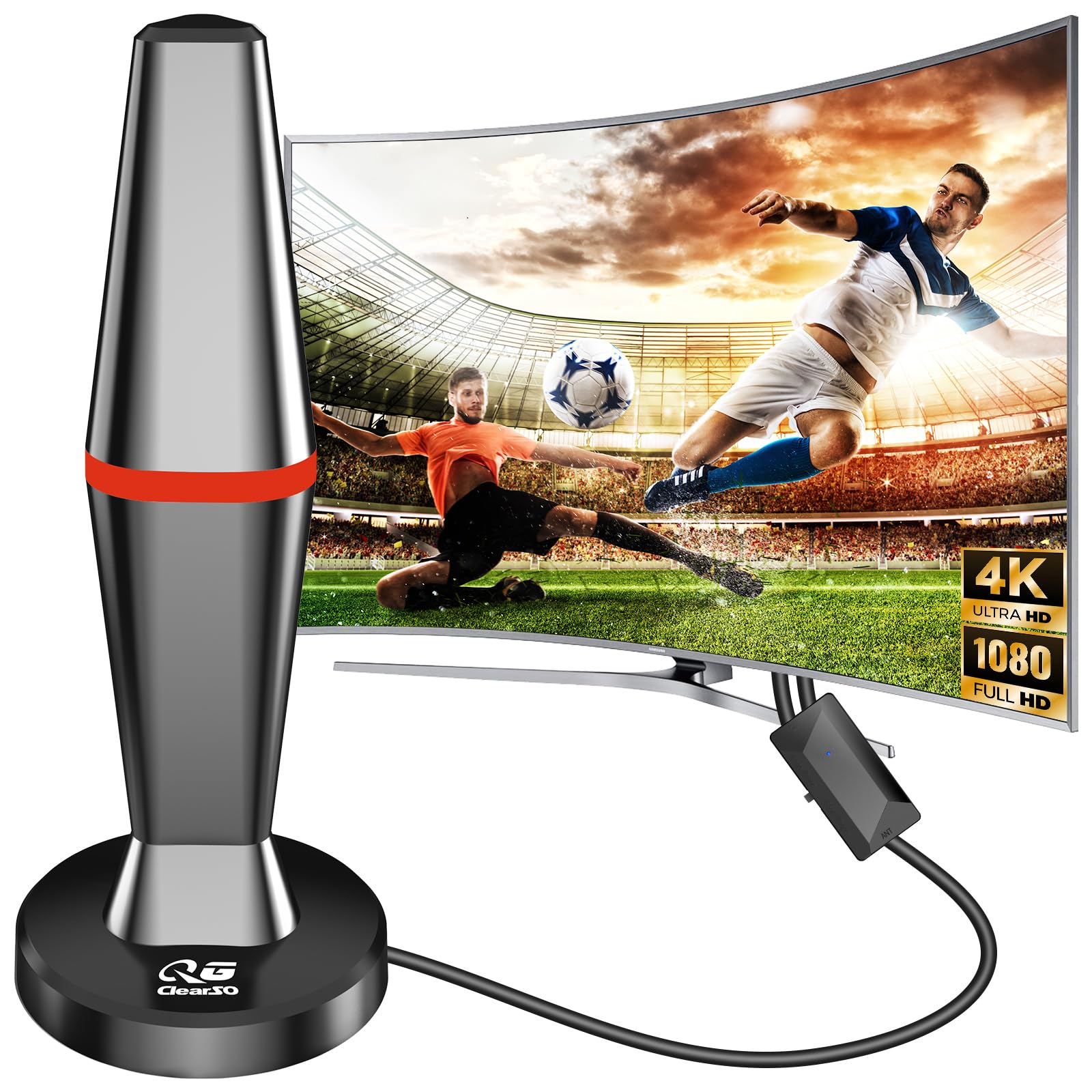 Antenne TV Intérieure Puissante TNT,Antenne TNT IntéRieur avec Amplificateur de Signal à Gain Élevé,Réception Longue Portée à 360°,Compatible avec Smart TV 4K/1080P/Tous Les TVs