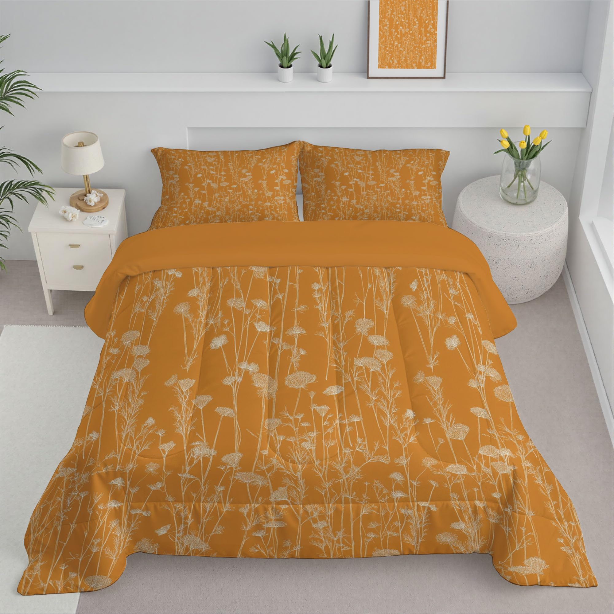 Couette d'été haut de gamme 260x230 cm édredon fleurs sauvages botaniques ambre