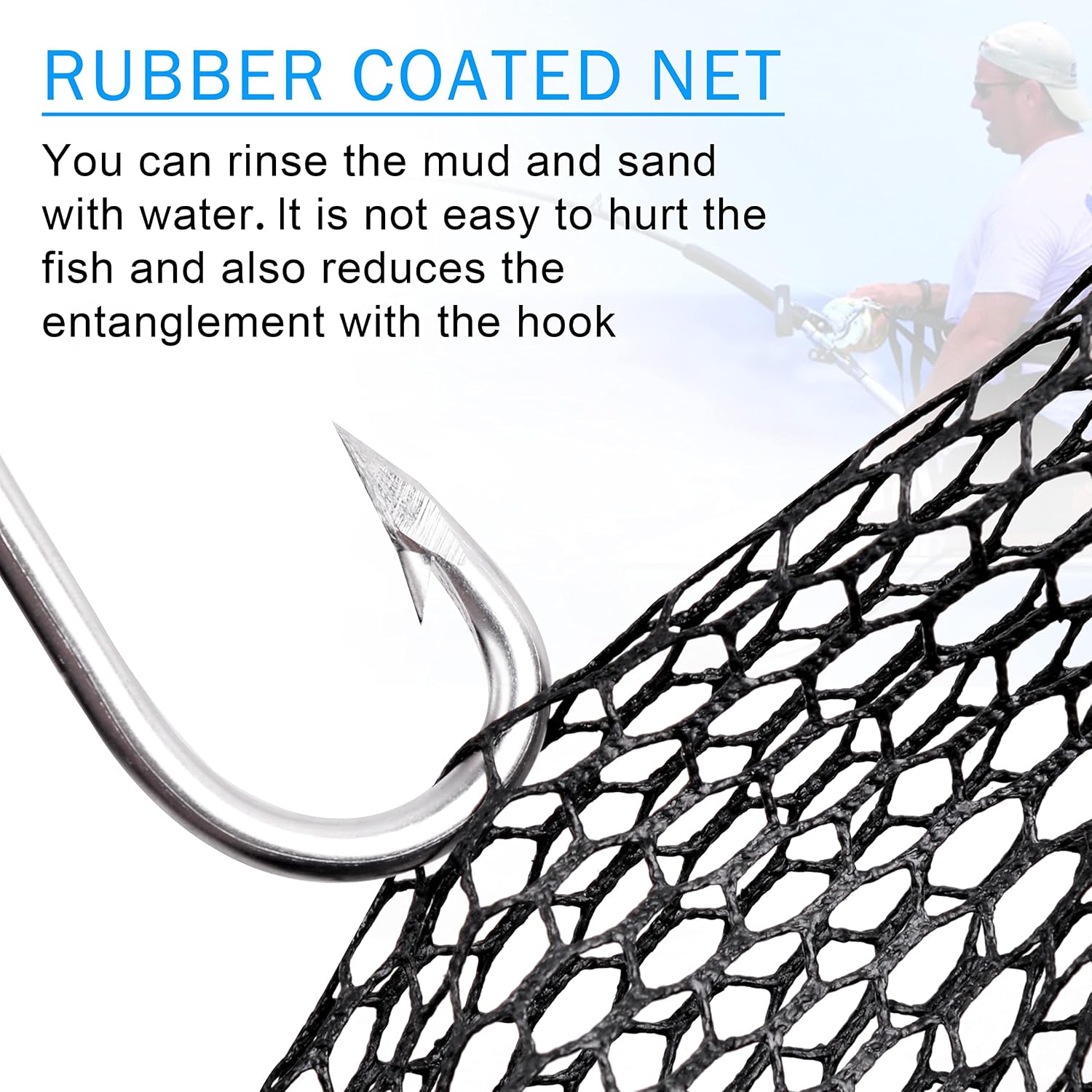 Folding Fishing Landing Net, Collapsible Fishing Nets with Telescopic Pole Handle Rubber Floating Fishing Net for Kayak Boat Saltwater Freshwater Safe Fish Catching or Releasing
