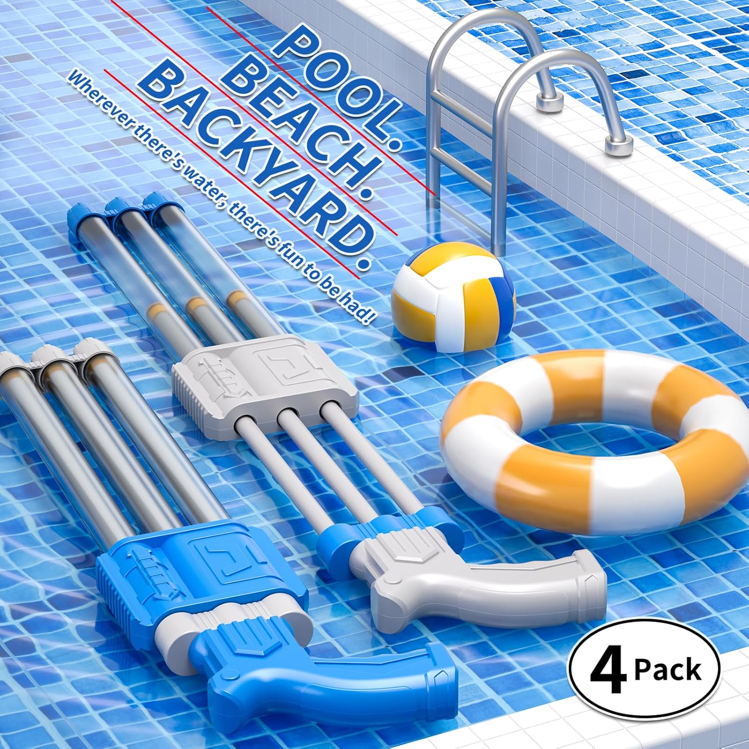 4 Pack of 3-Nozzle Squirt Gun, Water Squirter & Shooter for Kids Adults – Bulk Water Blaster Toys, Power Blaster Water Gun for Outdoor Play, Beach Toys Pool Squirt, Party Favors