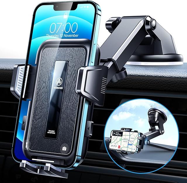 VANMASS [2023 Sturdiest] Suction Car Phone Holder Dashboard Windscreen Mount, Universal Mobile Smartphone Stand Automobile Cradle Van Accessories for iPhone 14 Pro Max 13 12 11 XR Samsung Window Dash