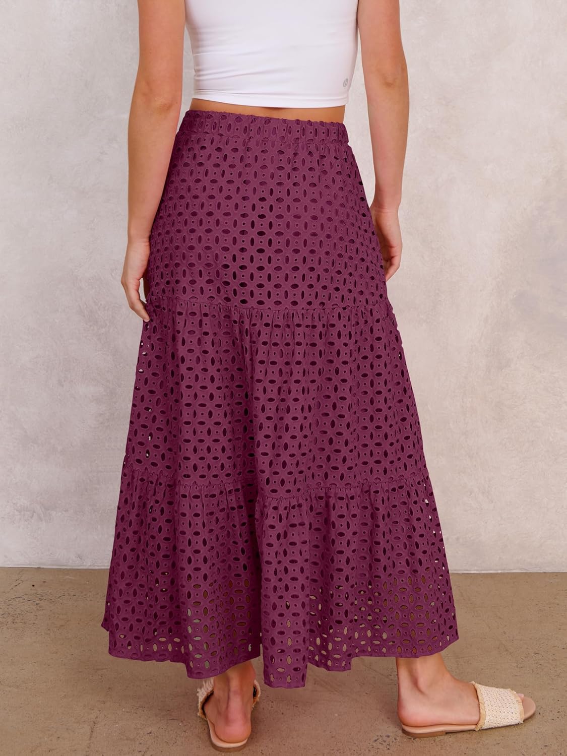 ANRABESS Maxi Skirts for Women Boho Tiered Eyelet Elastic High Waist A-Line Summer Casual Flowy Beach Vacation Long Skirt - Image 4