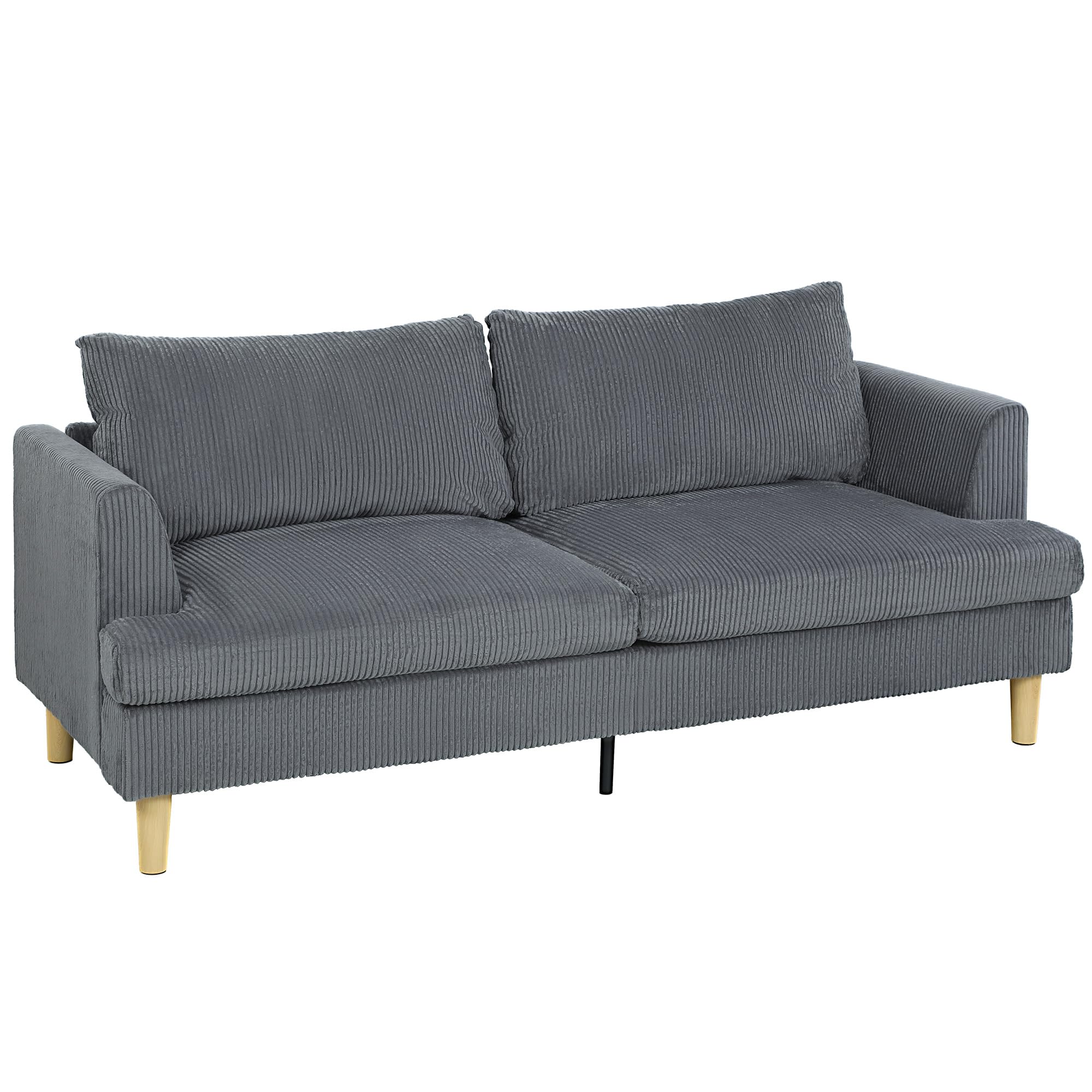 HOMCOM Sofá de 3 Plazas, Sofá de Salón Moderno, 188x80x86 cm, Tapizado en Pana, Acolchado Grueso de Muelles, Asiento Ancho, Reposabrazos, Fácil Montaje, 2 Almohadas, Gris Oscuro