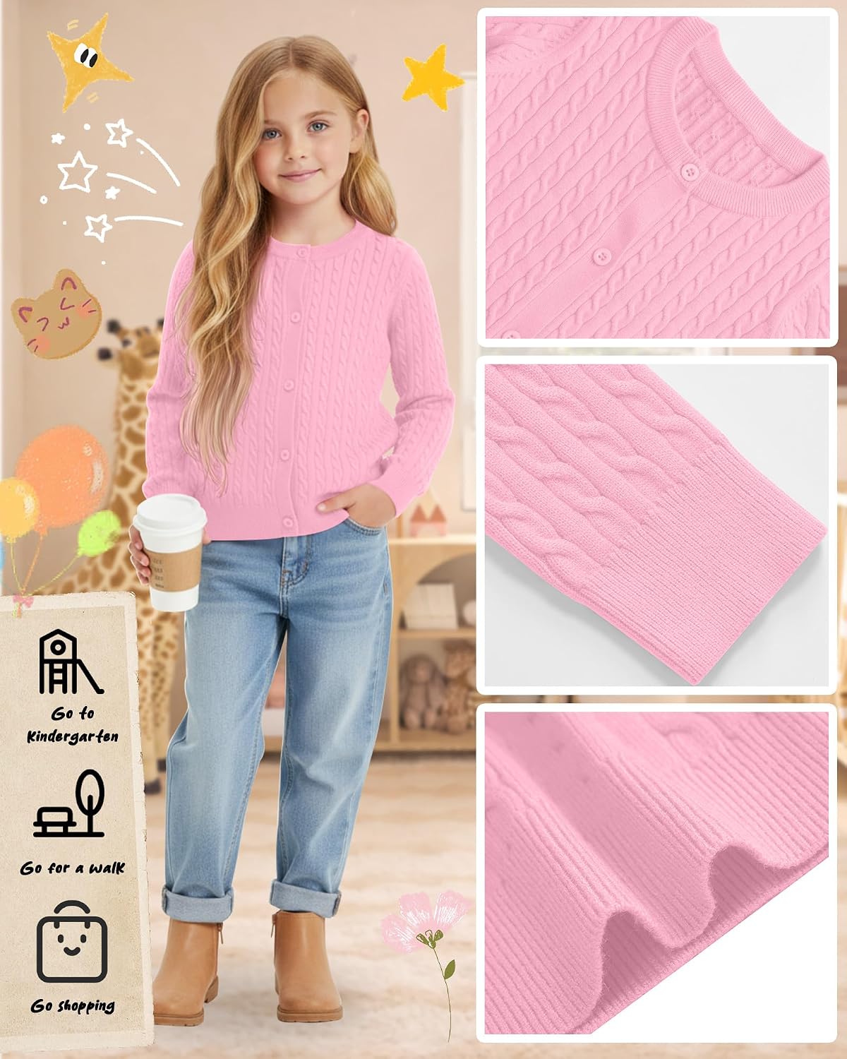 Girls' Uniforms Cardigan Long Sleeve Button Cable Knit Cardigan Sweater School Kids Student Outerwear Jacket