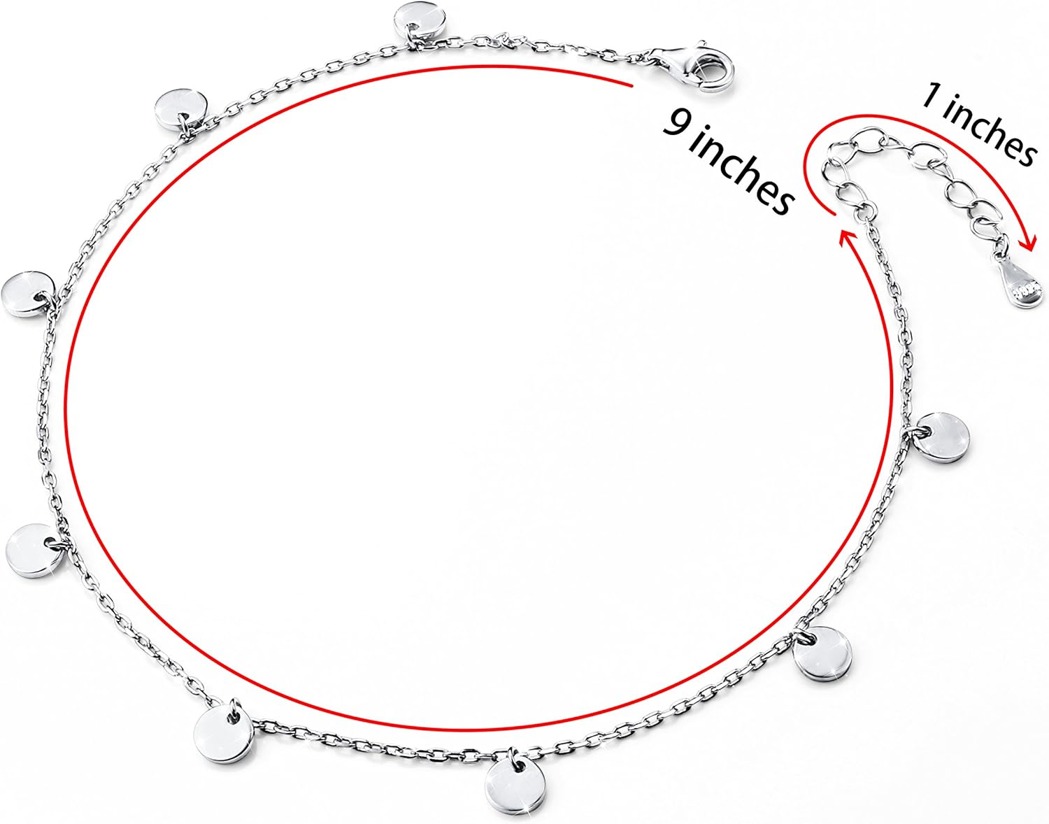 Anklet for Women S925 Sterling Silver Beach Style Foot Layered Adjustable Ankle Bracelet Disc Evil Eye Heart Infinity Bead Cross Jewelry - Image 4