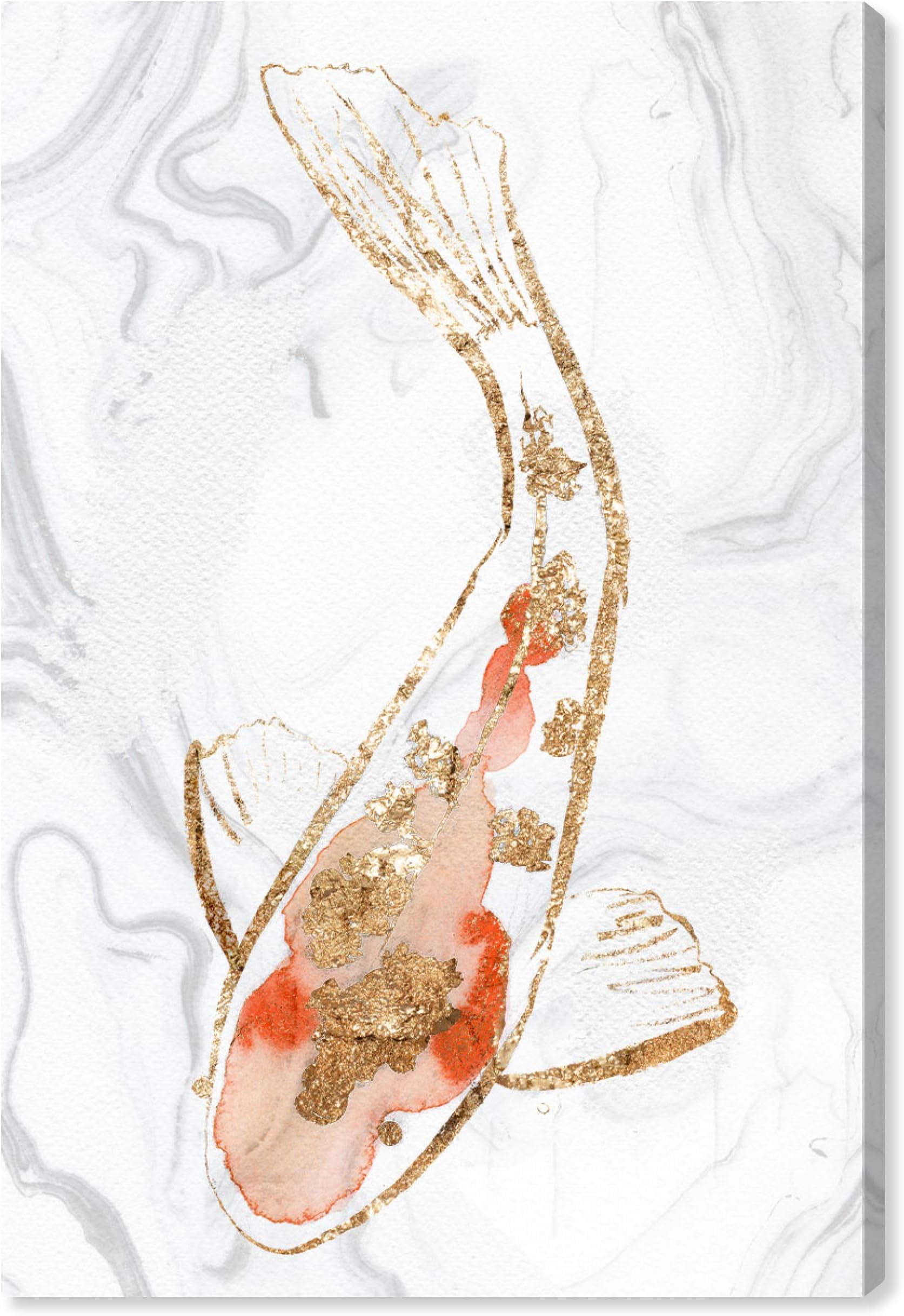 The Oliver Gal Artist Co.Nautical and Coastal Wall Art Canvas Prints 'Right Koi Fish Marble by Julianne Taylor Style' Home Décor, 20" x 30", Gold, Orange