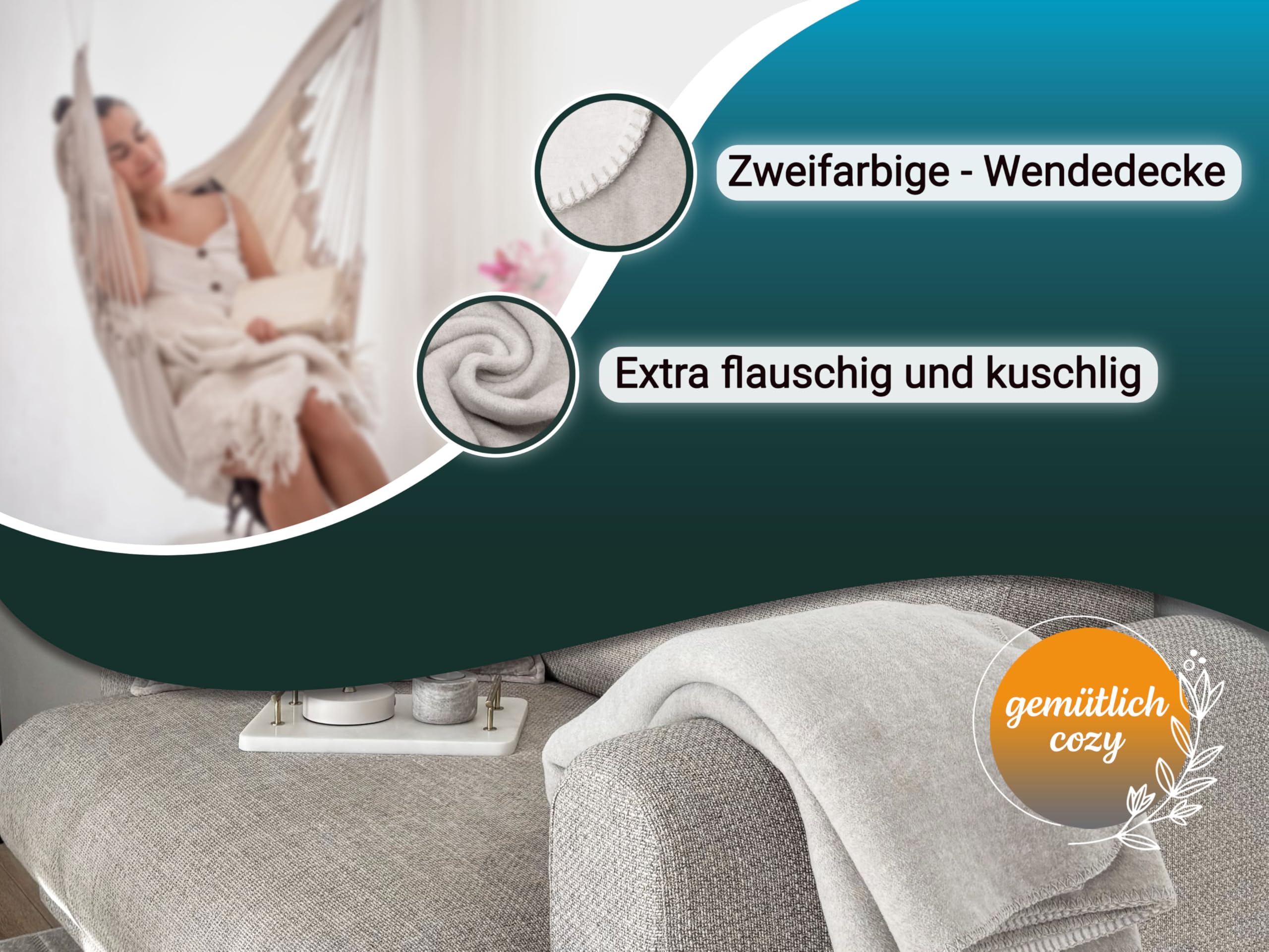 ZOLLNER Kuscheldecke 150x200 cm beige waschbar bis 40°C Mischgewebe Oeko Tex® Zertifiziert