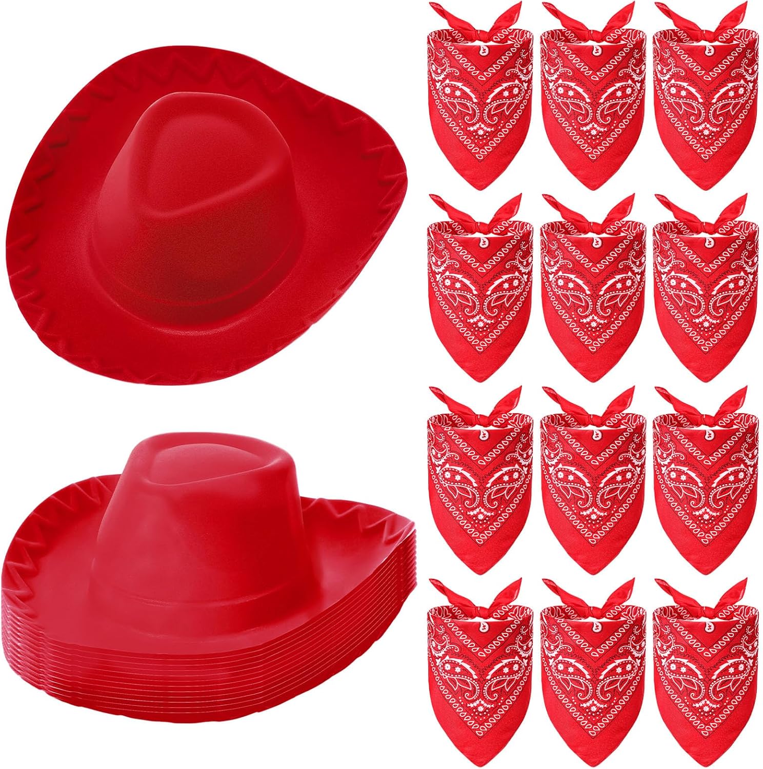 Hillban 24 Pcs Cowboy Hat and Bandana Set, Cowgirl Hats for Boys Girls Plastic Cowboy Party Hat Western Bandanas for Party