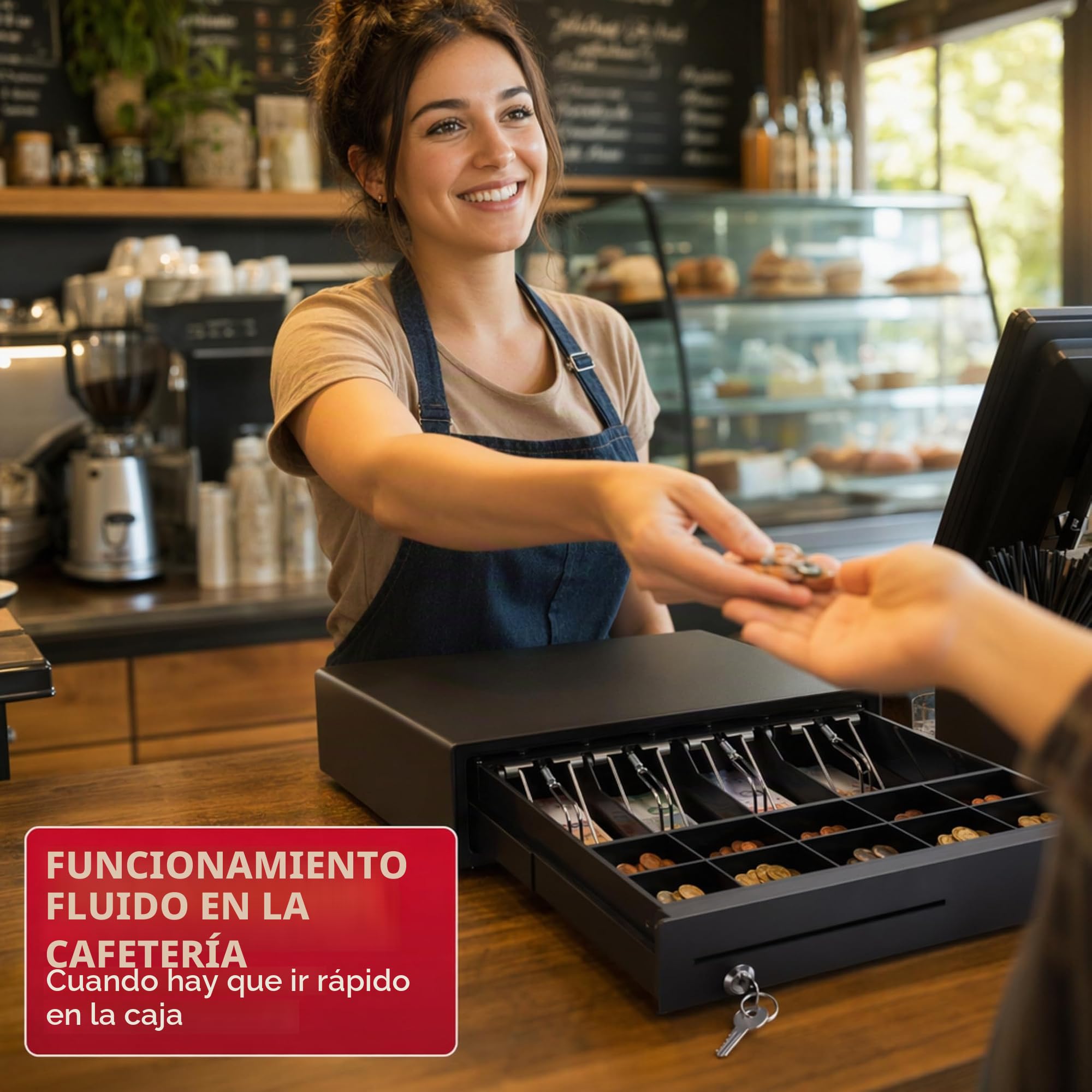 Olympia MD 335C - Cajón de efectivo con 4 compartimentos para billetes y 8 para monedas - Conector RJ-12 12-24V inverso. Caja registradora sólida de 36,8 x