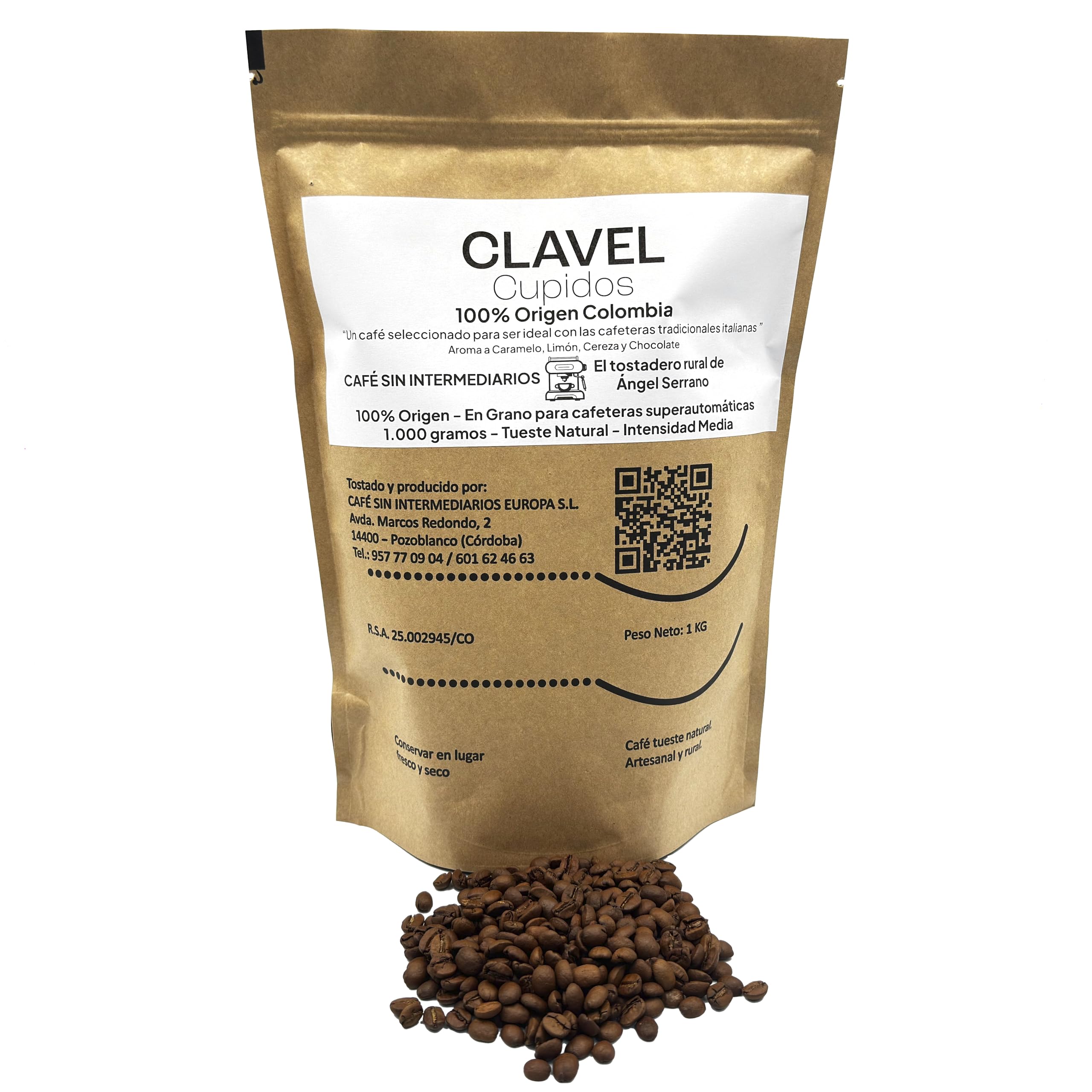 Café Colombia En Grano Para Superautomática 1Kg Clavel Tostado Semanal Intensidad Baja