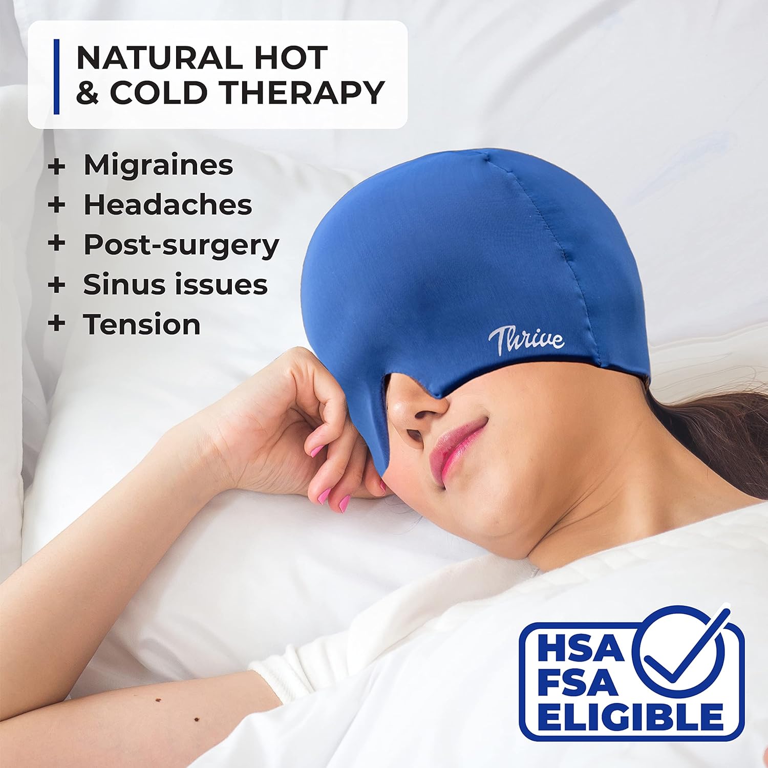 Thrive Gel Ice Headache Relief Cap, Black - Cold Therapy Headache Relief Hat Compress, Sinus Headache, Stress Relief, Puffy Eyes, Cool Ice Head Wrap Ice Pack Mask | One Size Fits All