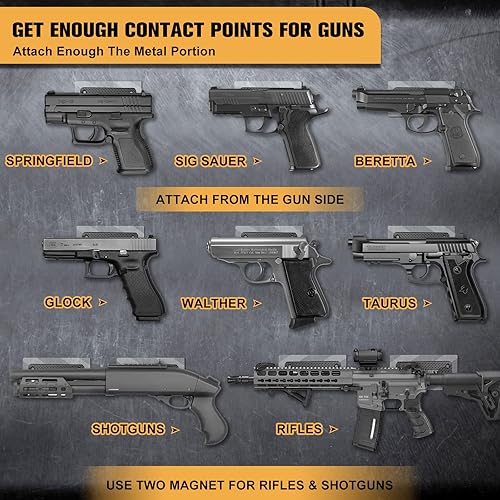 Miniatura 8 de WarBull Imán de pistola con adhesivos 3M, revestimiento de goma nominal de 55 libras, soporte magnético para pistola sin perforación para pistola de