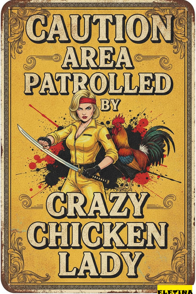 Crazy Chicken Lady Decor Tin Sign, 12x8 Inch Farm