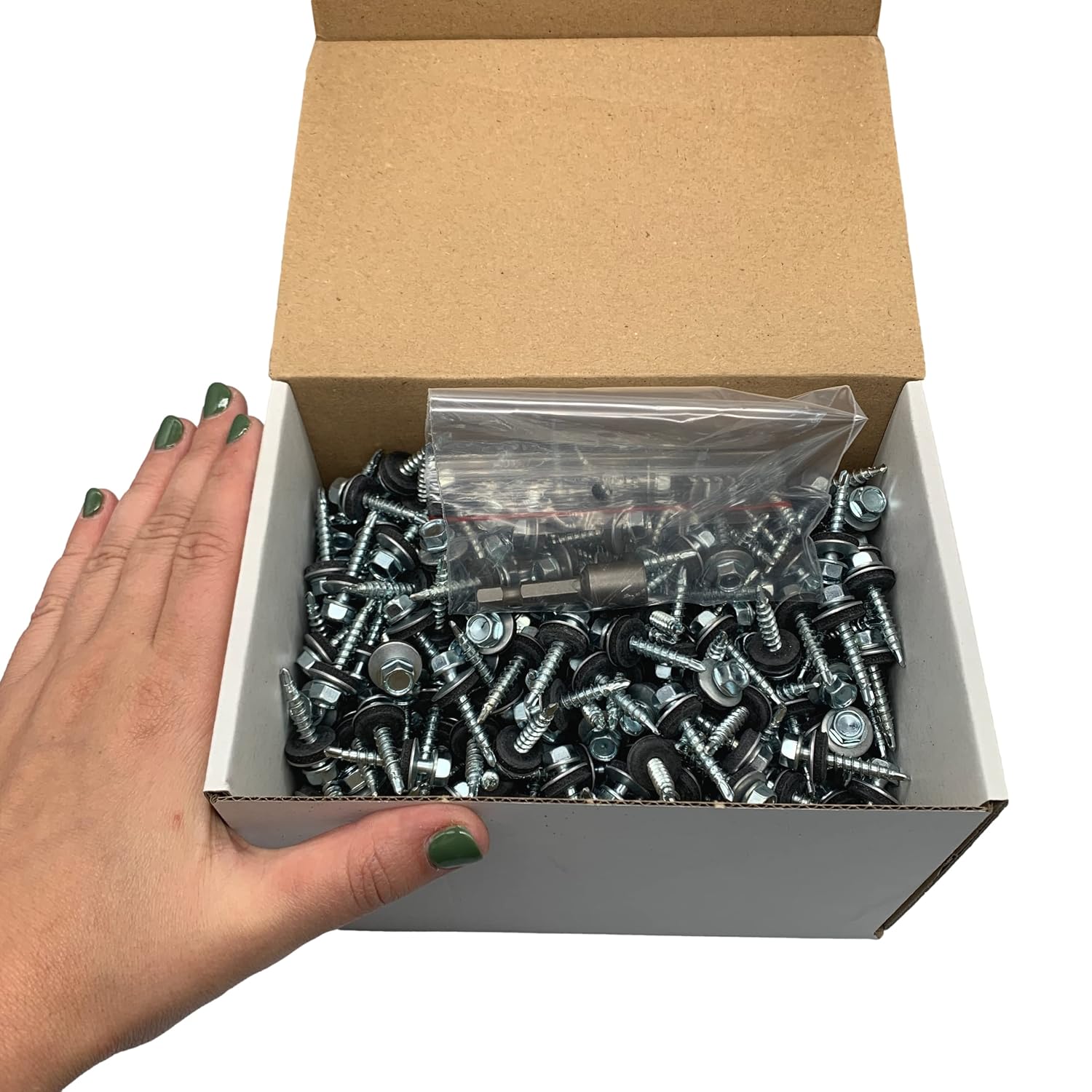 (Pack of 500 pcs) DIN 7504-K Zinc Plated Steel 4.8 x 28 mm Self-Drilling Screws With EPDM Washers, Hex Washer Head - Image 4