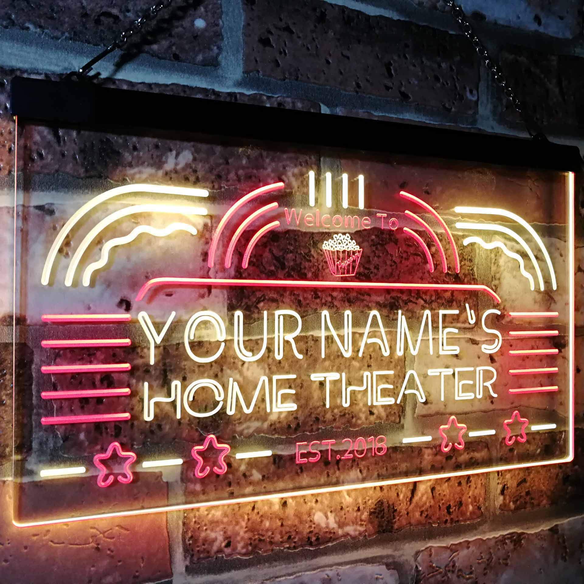 Personalized Your Name Custom Home Theater Established Year Dual Color LED Enseigne Lumineuse Neon Sign Red & Yellow 400mm x 300mm st6s43-ph1-tm-ry