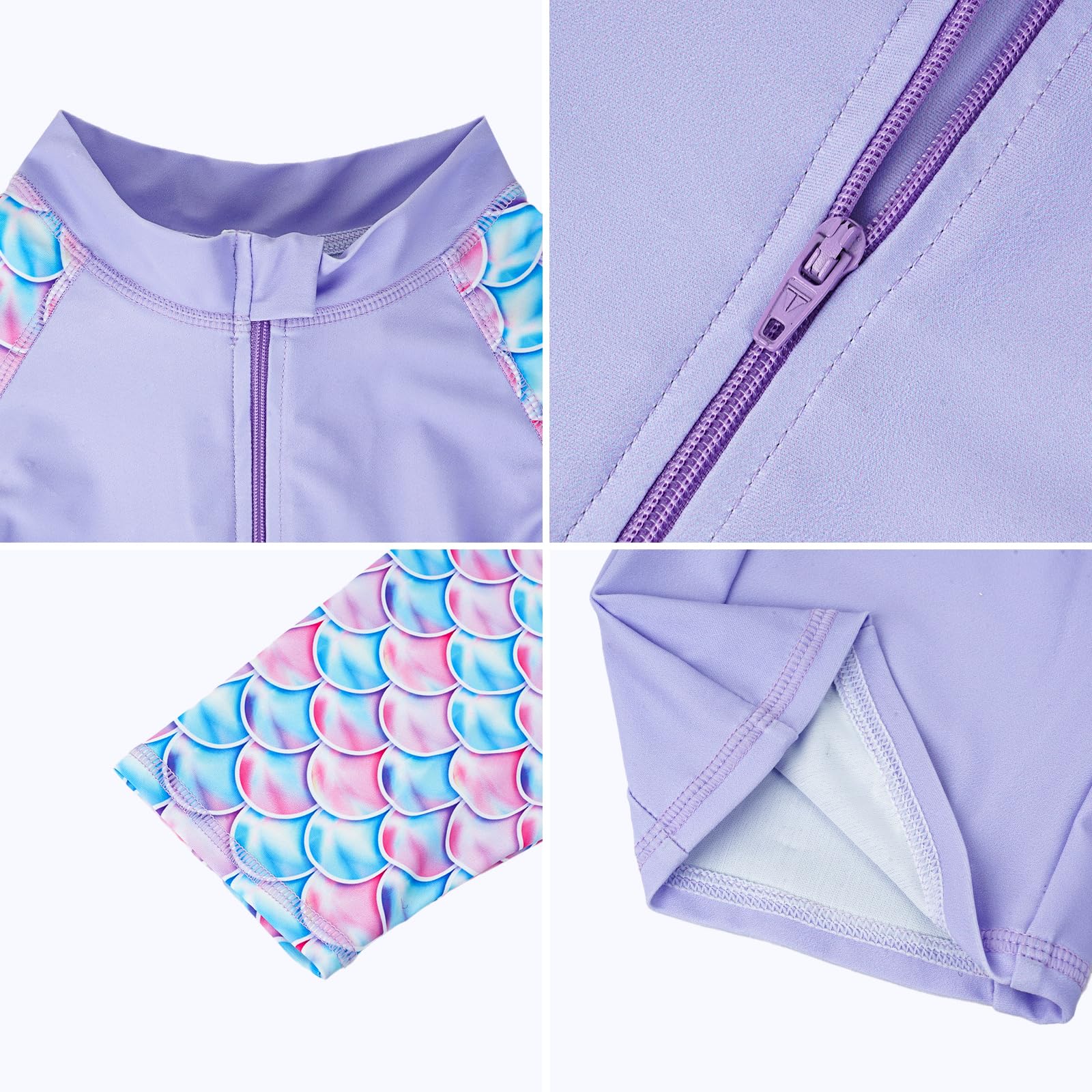 WYTbaby Maillot de bain une pièce pour fille - Manches longues - Anti-UV - Imprimé sirène - Maillot de bain pour enfant - Boxer pour fille de 4 à 9 ans