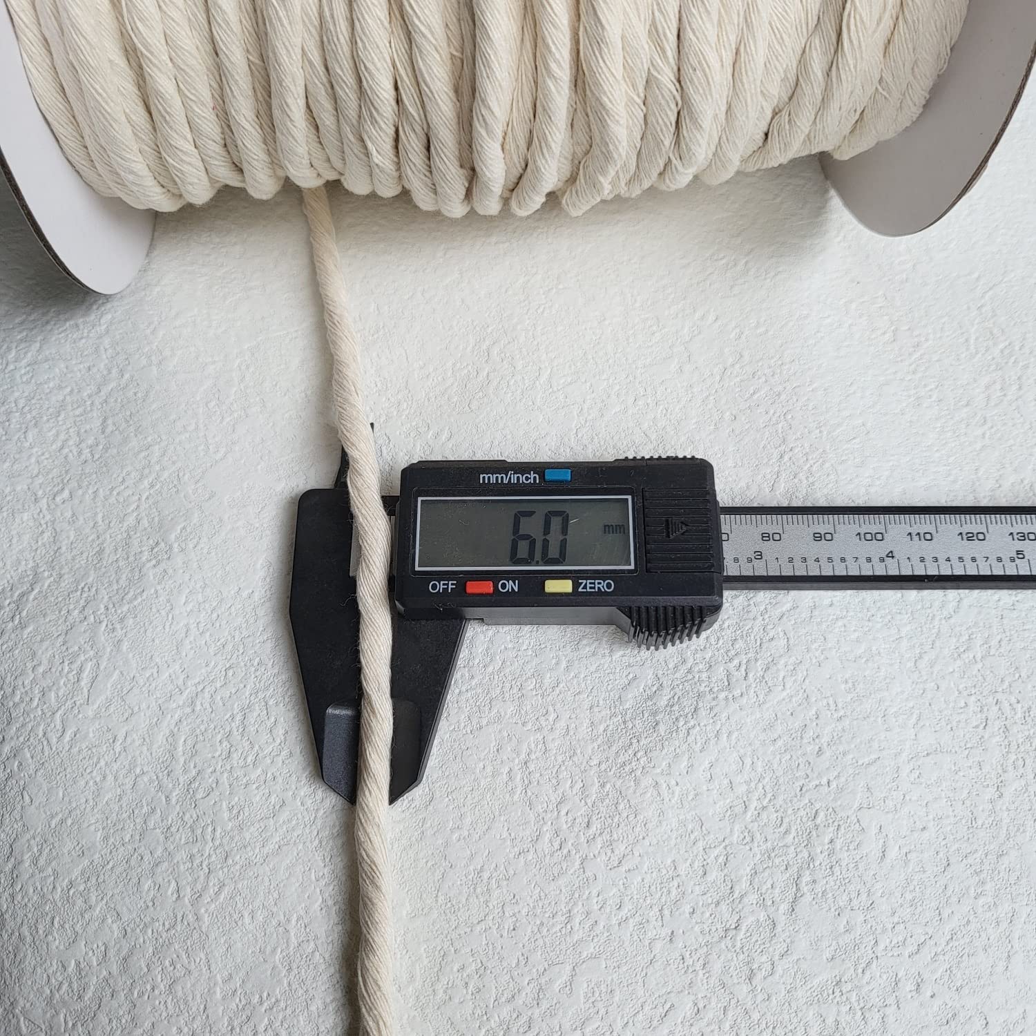 CAQUBO 6mm Single Strand Cotton Macrame Cord, Beige 114 Yards, Unbleached Natural Cotton, 1 Ply Twisted Thick Rope, Soft Craft Cord, Perfect Macrame Supplies for Wall Hanging Plant Hanger DIY Project