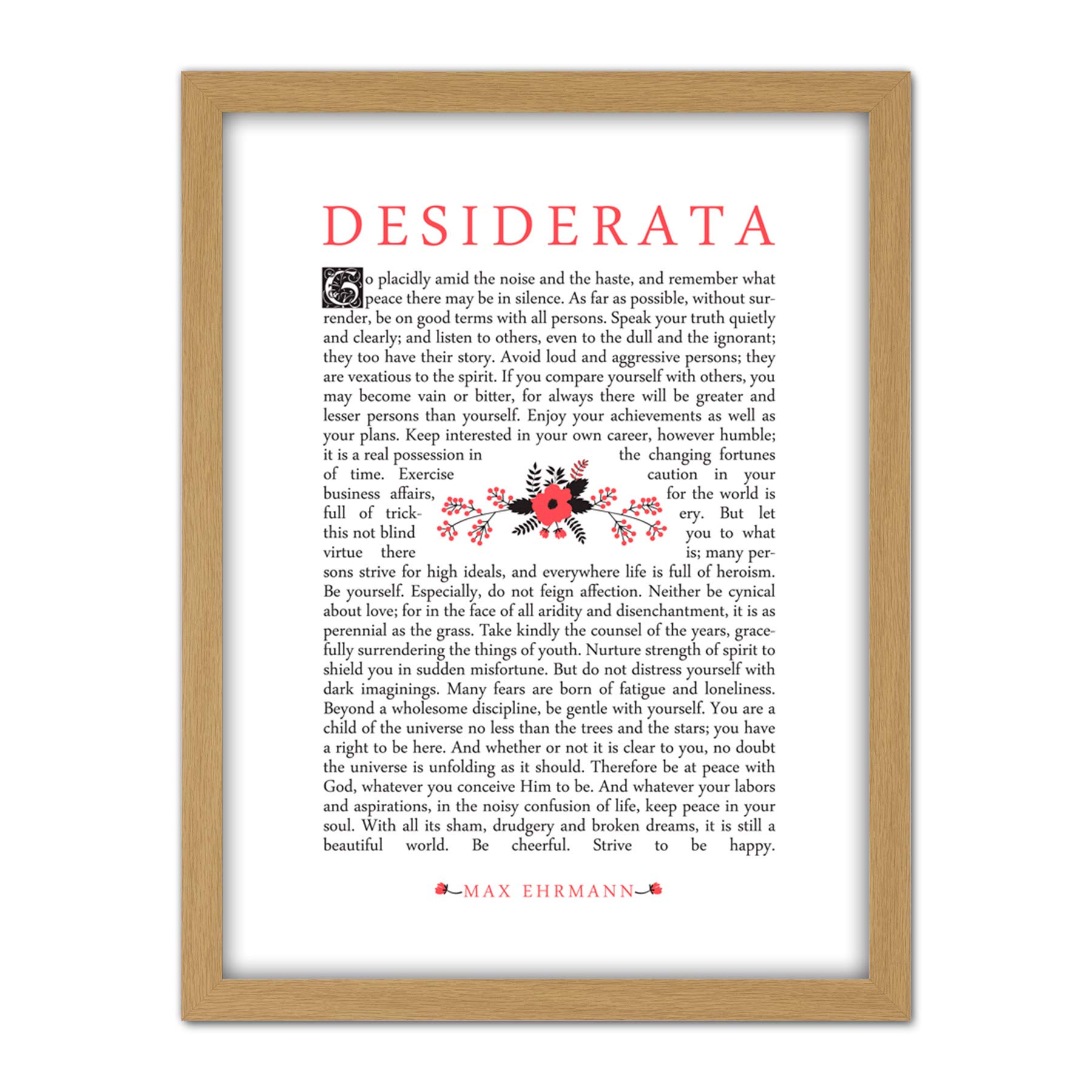 Wee Blue Coo Desiderata Ehrman Floral Artwork Framed Wall Art Print 18X24 Inch
