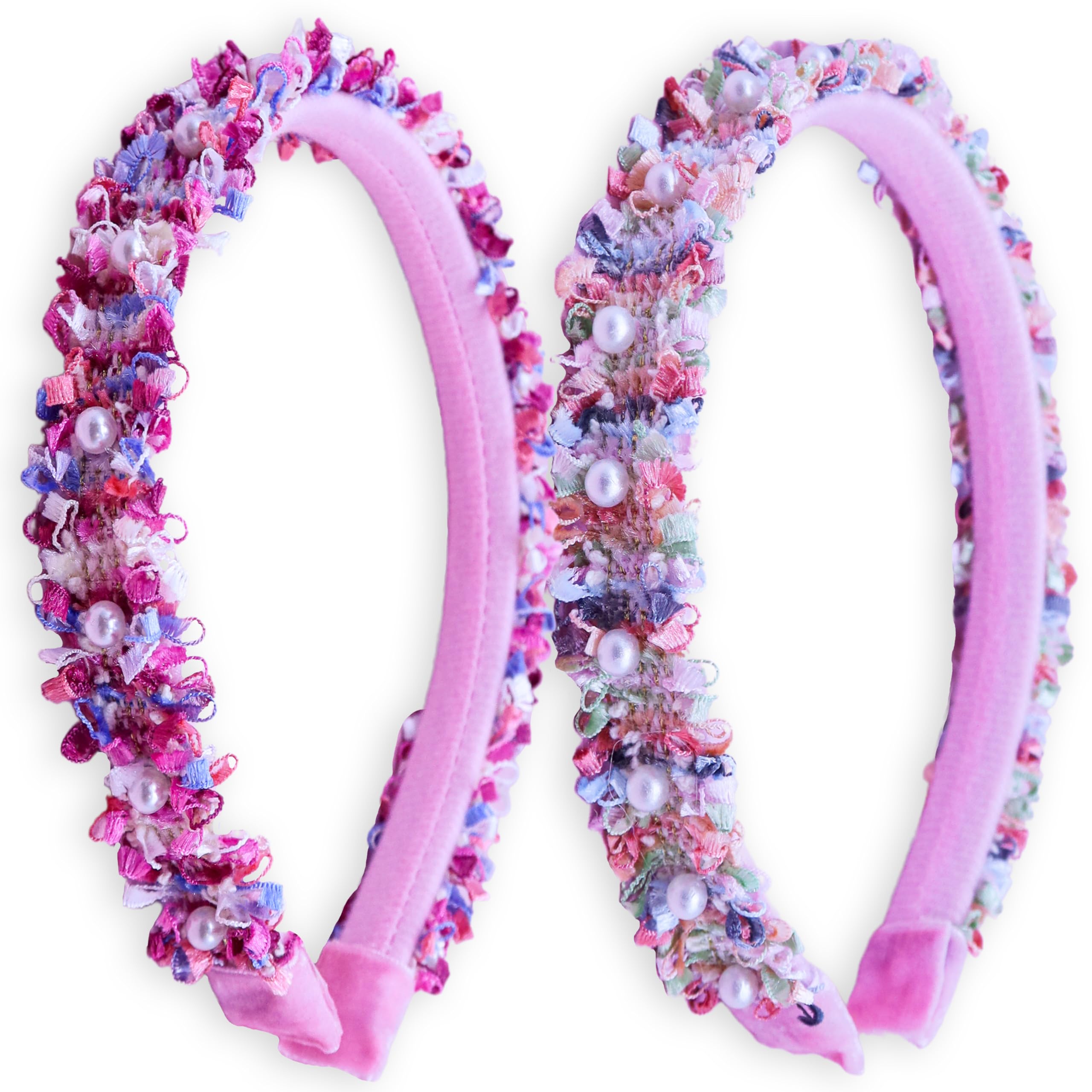 FROG SAC2 Headbands for Girls, Pink Pearl Beaded Head Bands for Kids, Cute Little Girl Headband Hair Accessories, Confetti Pearl Bead Hair Band for Children, Easter Basket Fillers Stocking Stuffers