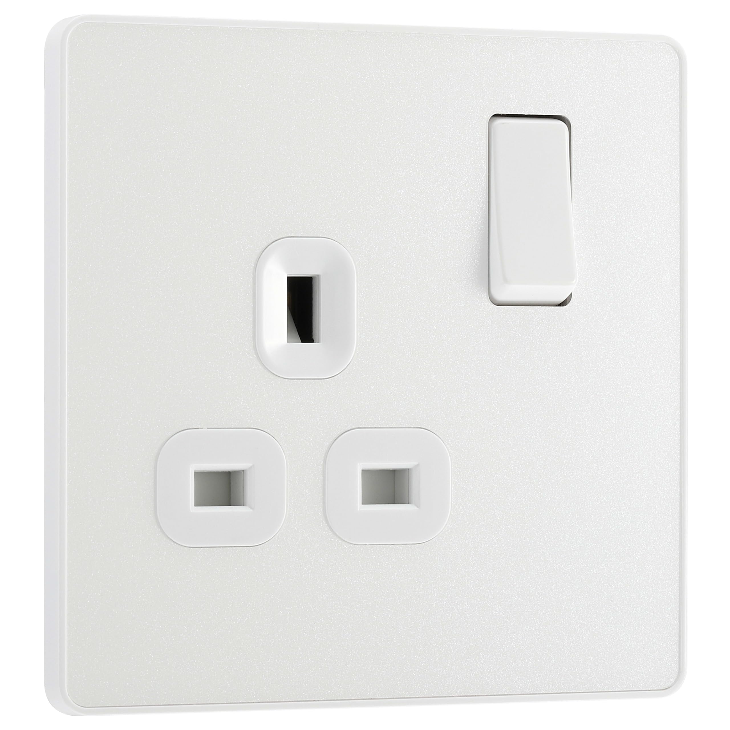BG Electrical Single Switched Power Plug Wall Socket, Screwless Front Plate, Round Edges, Evolve, Pearlescent White, 13A, PCDCL21W