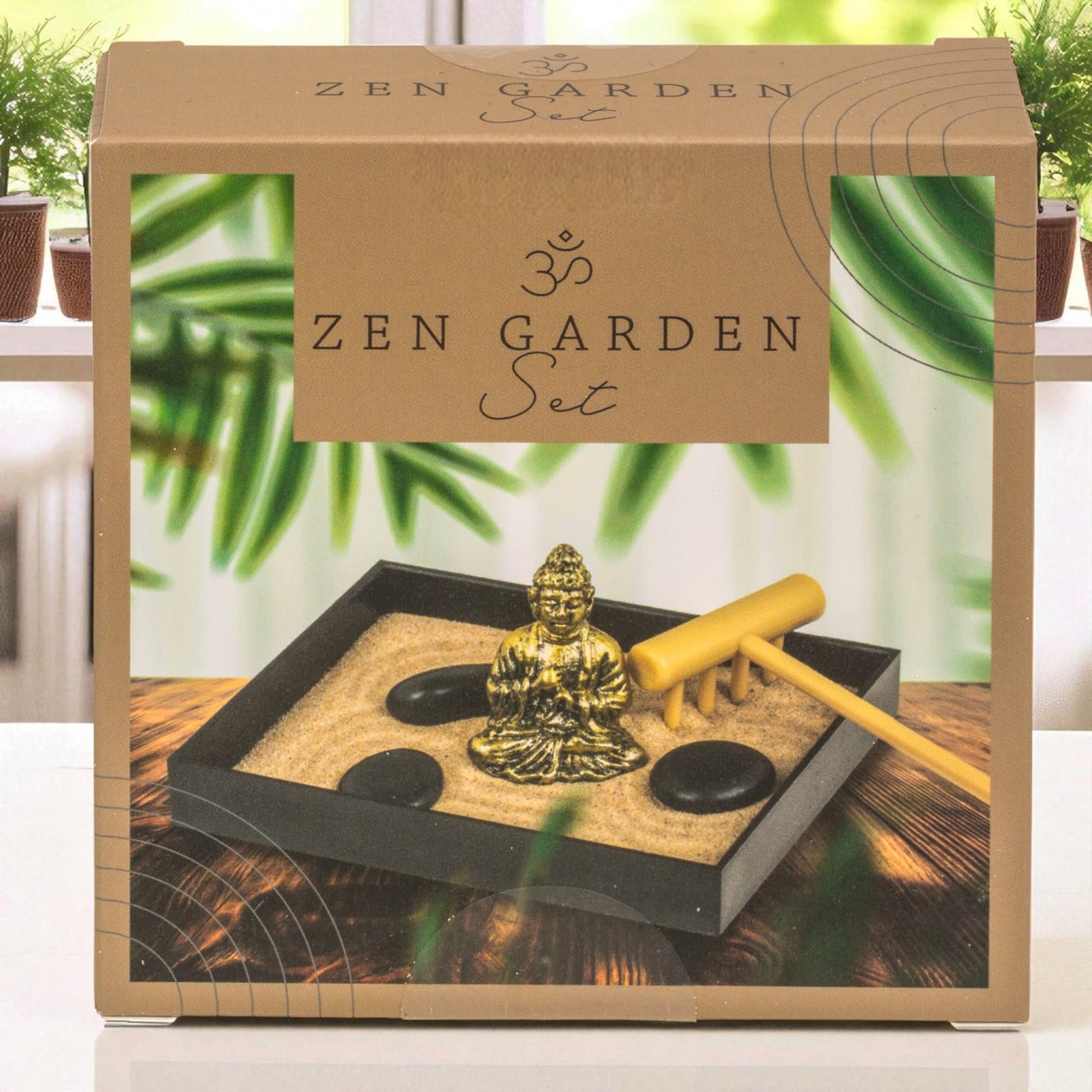 Belle Vous Zittende Boeddha Kaars en Wierook Houder in Zen Tuin Tray – Natuurlijke Stenen, Theelicht Houder en Mini Standbeeld – Tafeltop Ornament voor Geschenk, Huis Decor en Kantoor