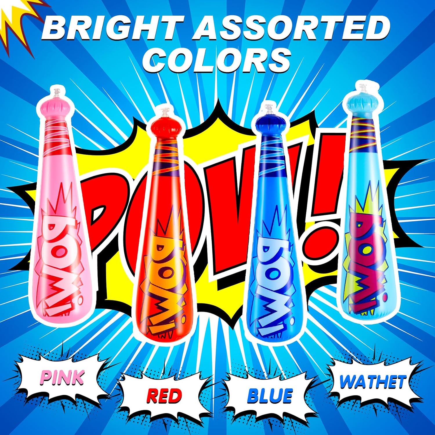 Seematn 100 Pcs Mardi Gras Throws Bulk Pow Inflatable Baseball Bats 17 Inch Inflatable Blow up Bats for Kids Carnival Game Prizes Bulk Carnival Hero Sports Prizes Favors (Blue,Dark Blue,Pink,Red)