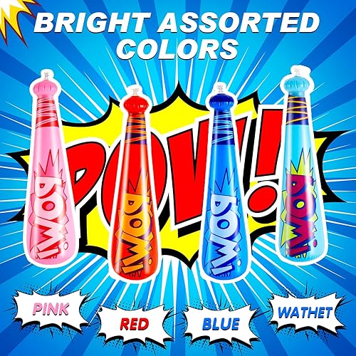 Miniatura 4 de WILLBOND Bate de béisbol inflable de 17 pulgadas, decoraciones de fiesta de béisbol a granel, bate inflable con 1 bomba para suministros de fiesta,