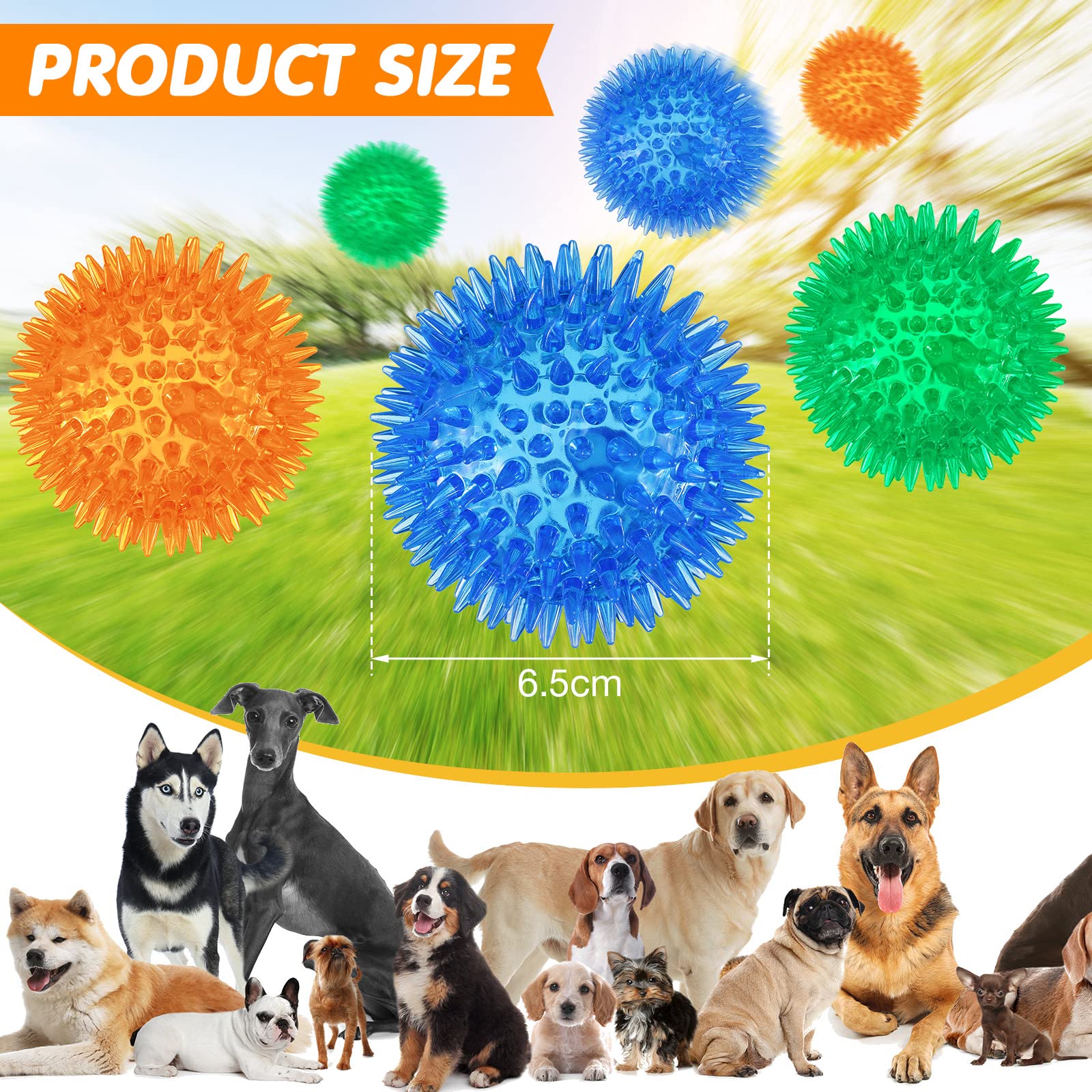 Lot de 24 jouets couineurs pour chien de 6,4 cm - Balles à mâcher en TPR pour chiens de petite et moyenne taille - Mâcheurs agressifs - Pour nettoyer les dents et l'entraînement - Bleu, vert et orange