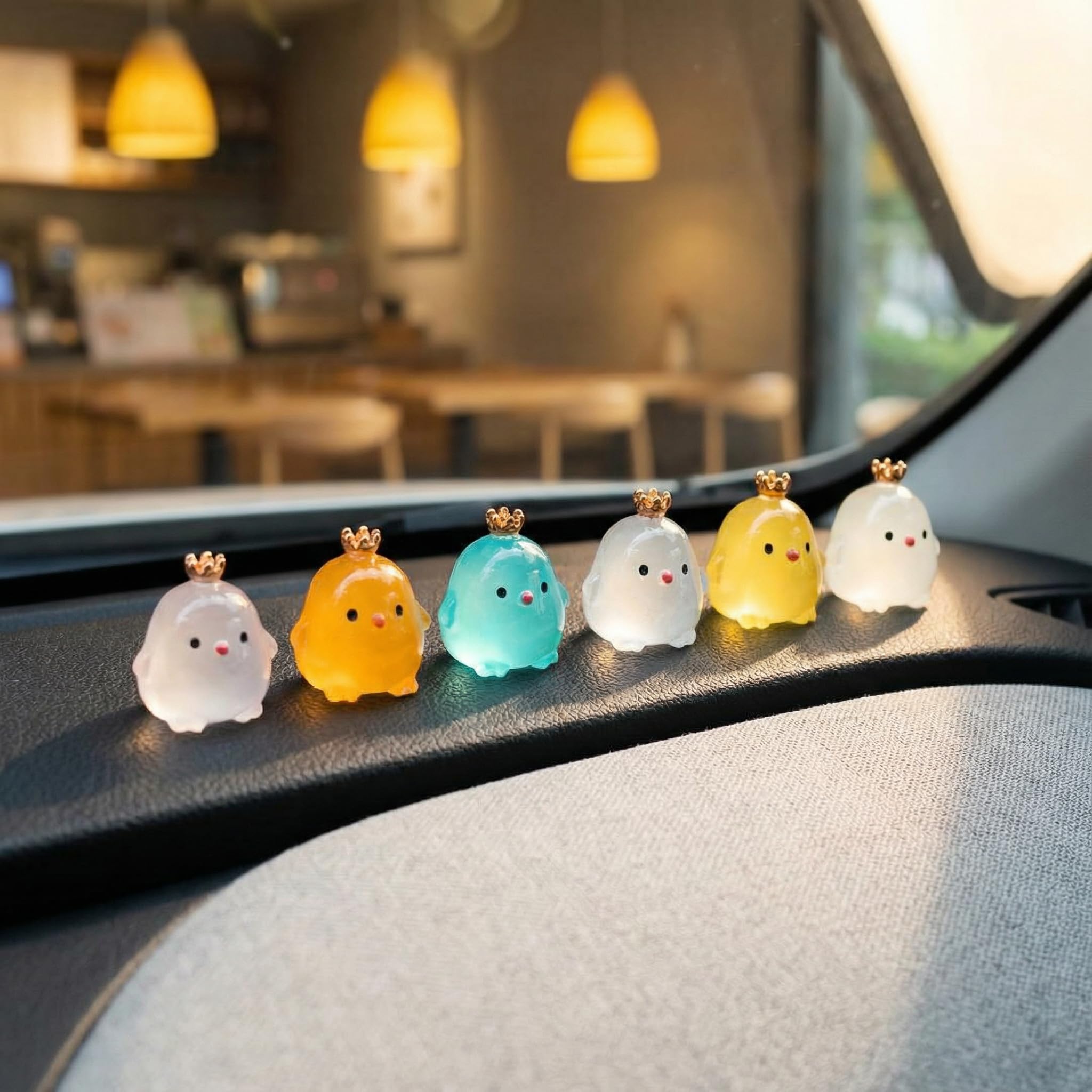 Bailtouk 6 Stück Kronenhuhn Auto Innenraum Deko, Mini Kronenhuhn Auto Dashboard Dekorationen, Künstlich Kronenhuhn Autozubehör für Fahrzeugfenster, Zuhause, Büro und Garten