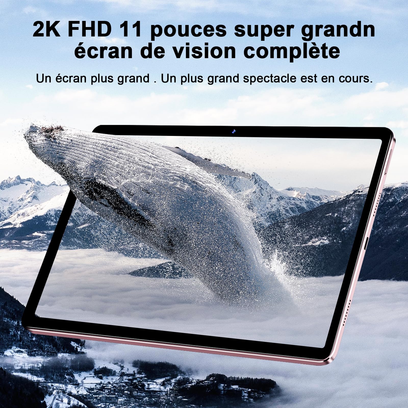 fezawio Tablette Android 11 Pouces,16+256GO,8600mAh, Or Rose