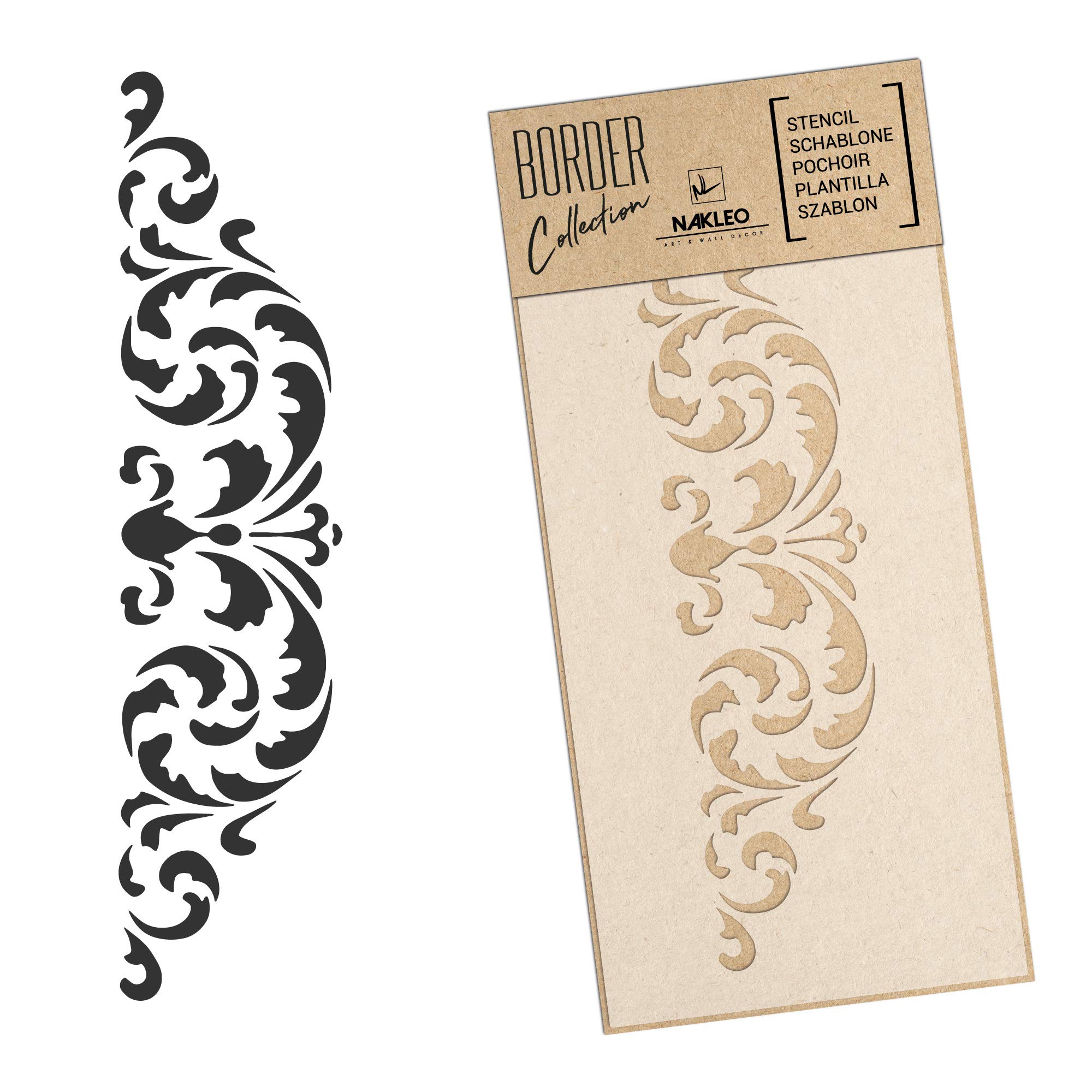 NAKLEO Szablon Malarski do Malowania Ścian Bordiura, 21x45 cm Ornament Border Wielorazowy Wielokrotny Plastik, Wzór DIY Ornament Rękodzieło Dom Dekoracje, Papier Ściany Tkaniny Drewno Meble