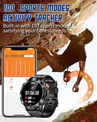 Miniatura 4 de Reloj inteligente militar para hombre con llamada Bluetooth, rastreador de actividad AMOLED de 1.43 pulgadas con monitor de presión