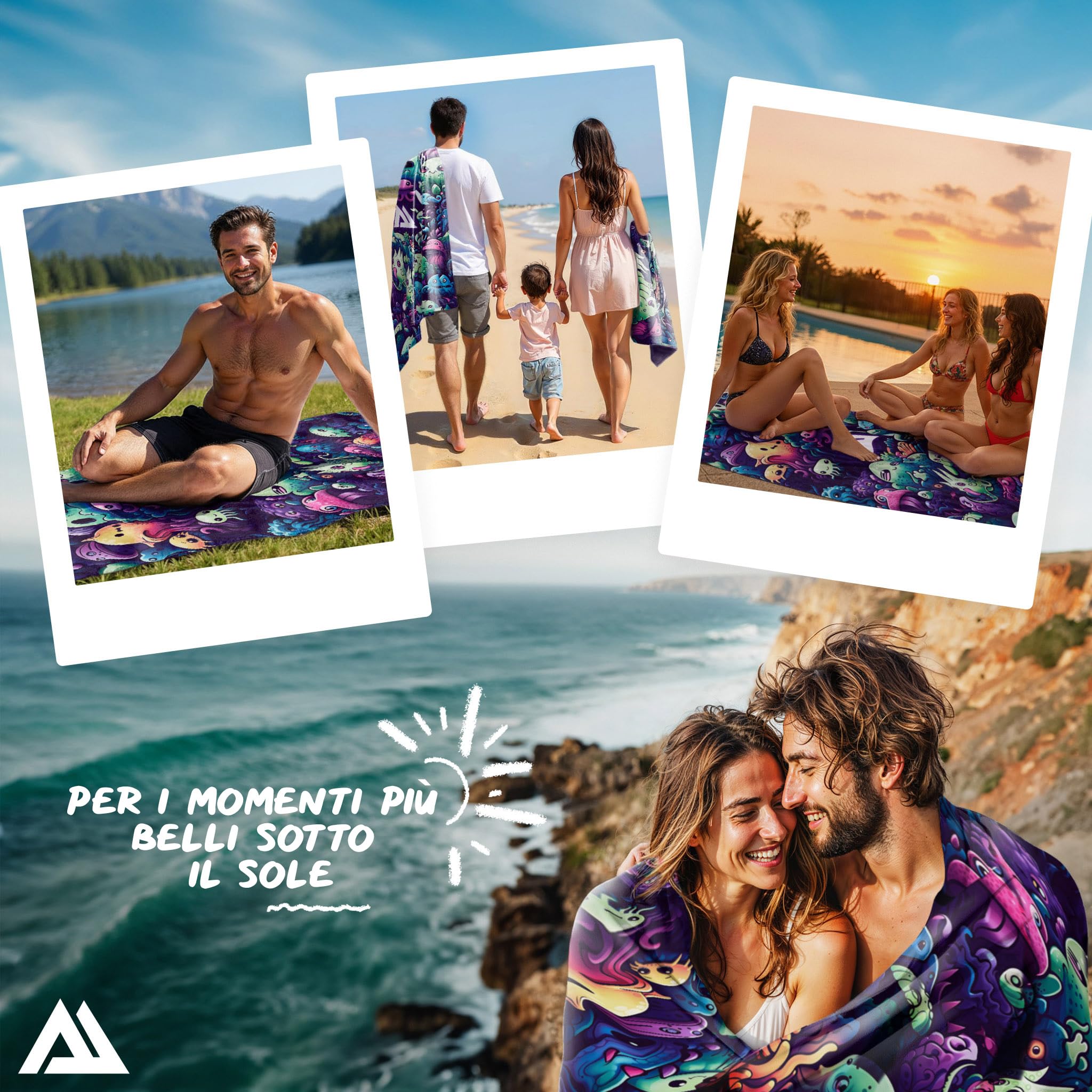 ALP & ACT Telo Mare XXL 200x90 cm - 100% microfibra riciclata - ULTRALEGGERO & asciugatura rapida - Asciugamano grande per vacanza, spiaggia e piscina - Telo bagno - multicolore