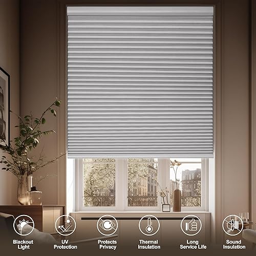 Miniatura 3 de BERISSA Persianas celulares opacas sin cordones de 1.5 pulgadas, persianas celulares resistentes de una sola celda con aislamiento térmico para