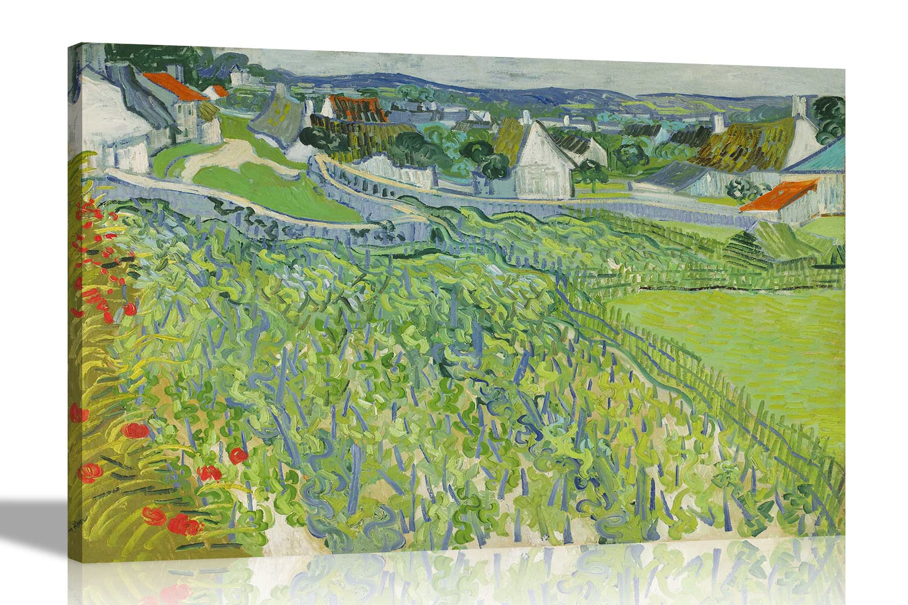 Artley Prints Vineyards at Auvers by Vincent Van Gogh Canvas Wall Art l Modern Landscape Prints | Abstract Artwork for Living Room Bedroom 86 x 61cm (34 x 24 inches) A1