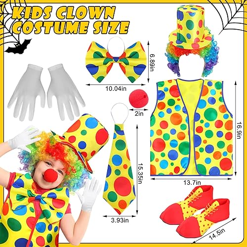 Miniatura 6 de Funtery Juego de 16 disfraz de payaso, incluye peluca de payaso rojo, pajarita de nariz, chaleco de payaso, guantes blancos, zapatos de payaso,