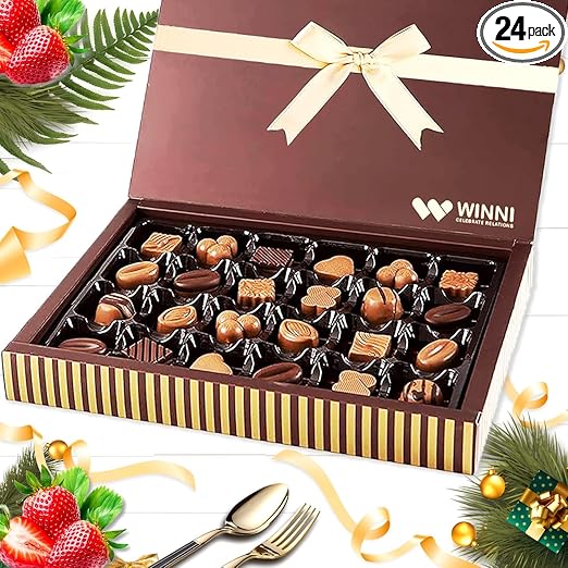 Winni - 24 Pcs Mix Chocolate Gift Packs | Premium Chocolate Gift Pack | Celebration Gifts | Belgian luxury Gift Hamper | Chocolate Gift Packs, Bouquet & Basket Box | Handmade Celebration Chocolate