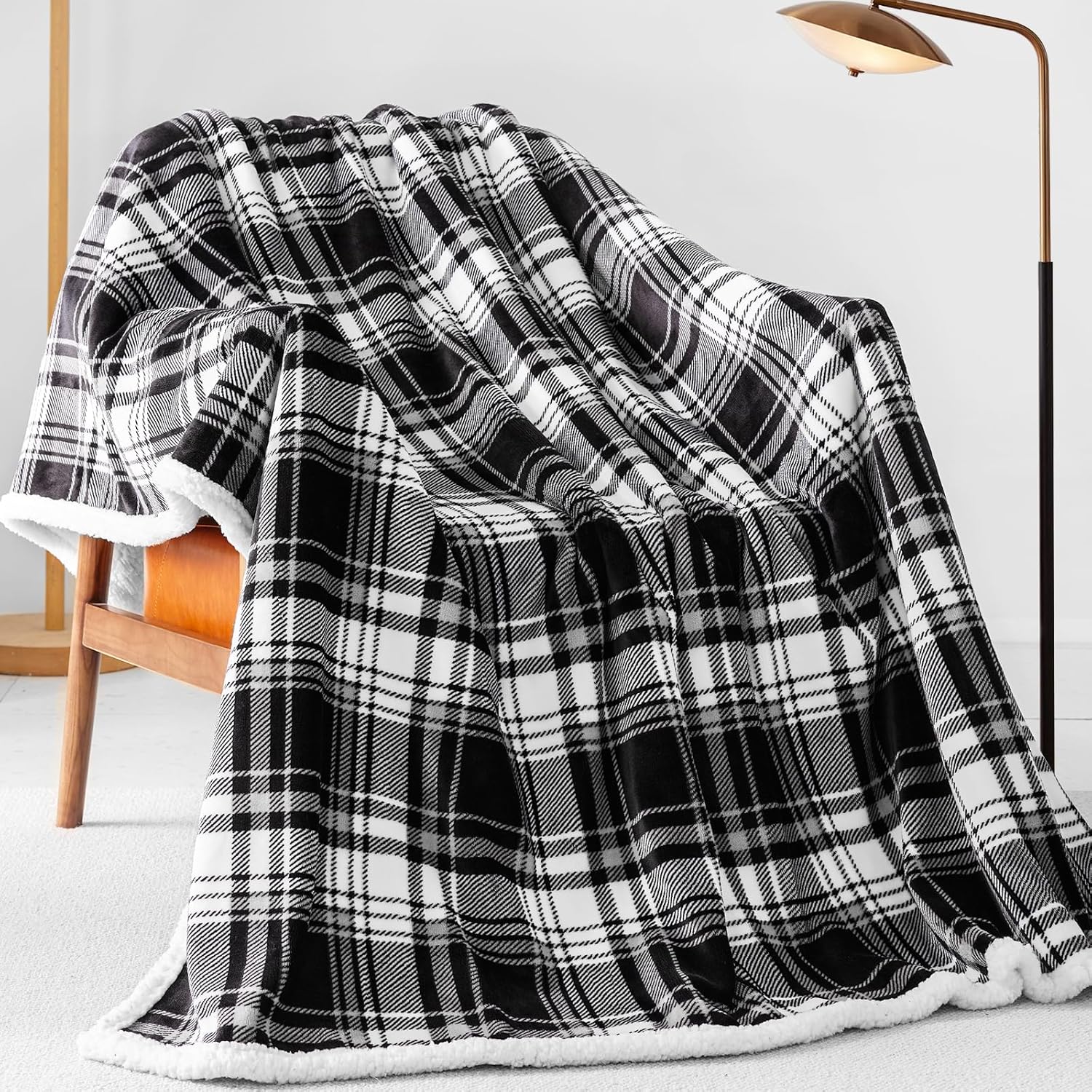 Touchat Sherpa Plaid Throw Blanket,Fleece Flannel Plush Twin Size Microfiber Blanket for Couch Bed Sofa,Fuzzy Fluffy Cozy Soft Blanket(60" X 70", Plaid Black)
