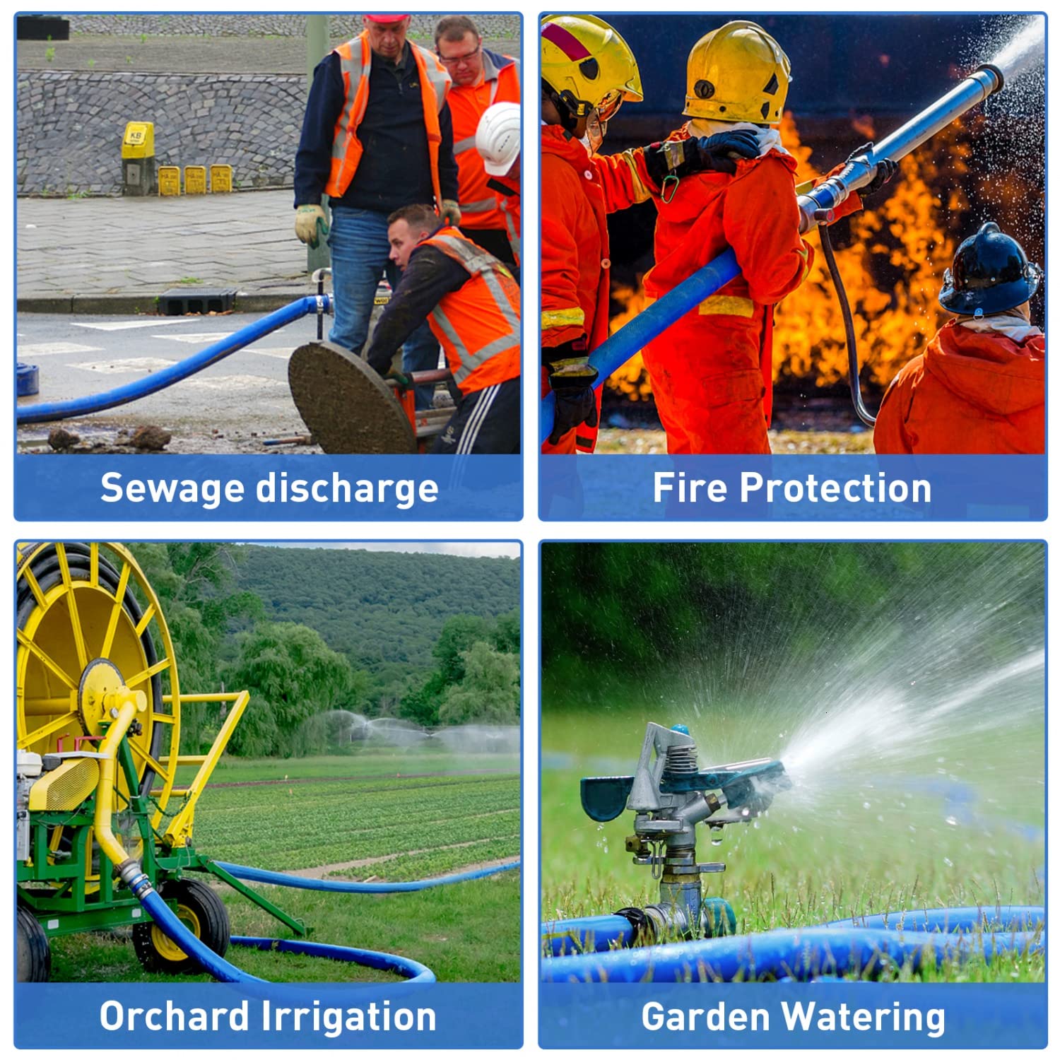 Gonioa 2 inches x 50 FT Heavy-Duty PVC Swimming Pool Backwash Hose, Reinforced Discharge Hose with Clamp for Swimming Pools, Blue