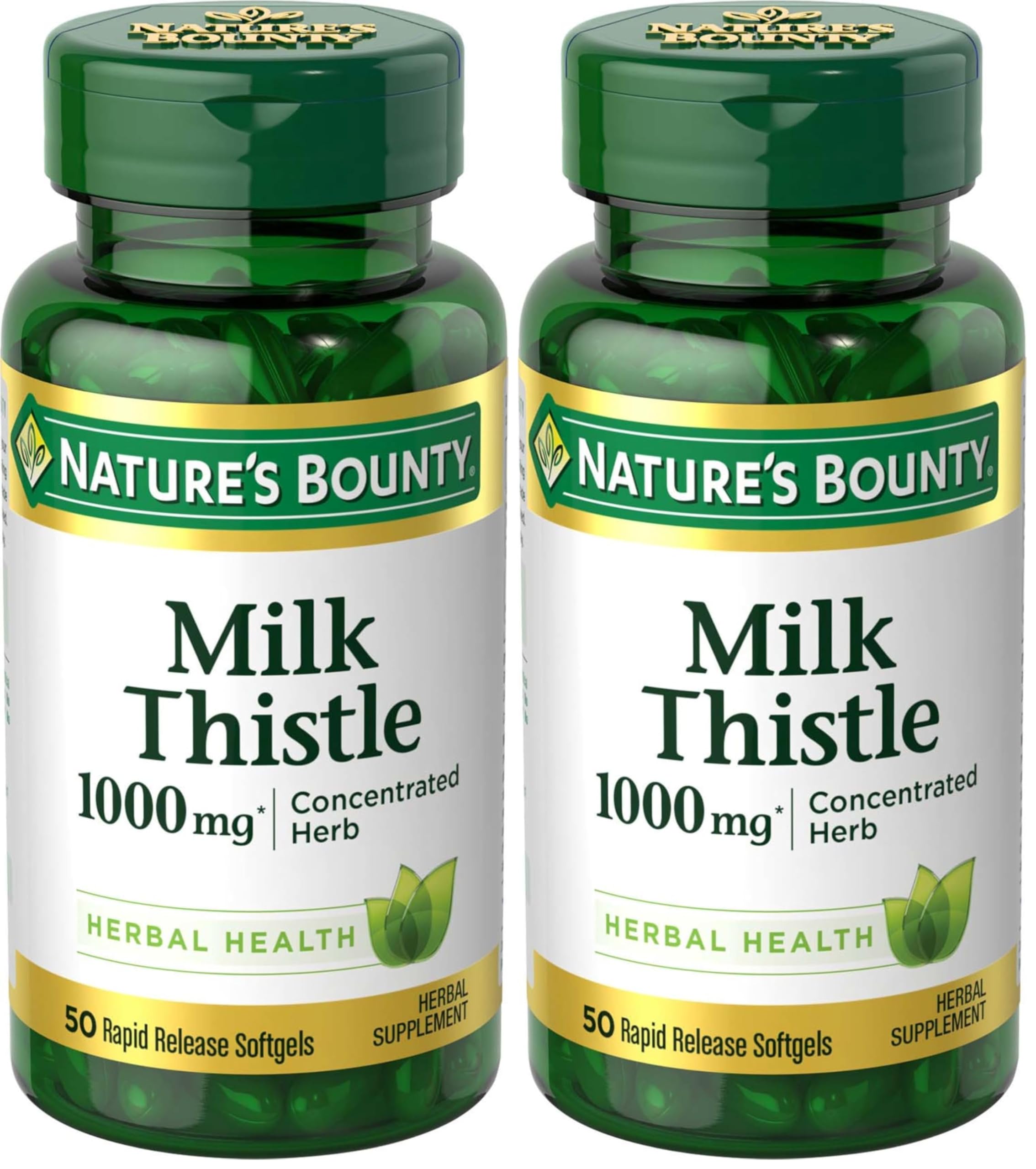 Nature's Bounty Milk Thistle 1000mg, Herbal Health Supplement, Daily Supplement, Gluten Free, Rapid Release Softgels, 50 Ct (Pack of 2) 50 Count (Pack of 2)