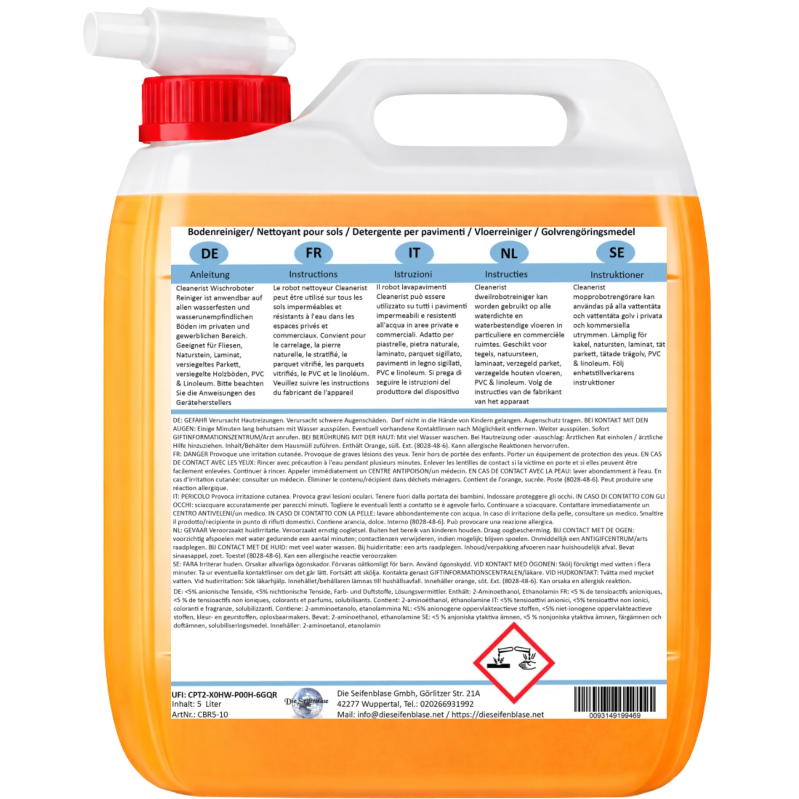 Cleanerist | 10L Detergente Robot Lavapavimenti Arancia (666 dosi) - 15ml su 300ml - Universale per tutti i modelli - Concentrato 1:20 - Senza aloni