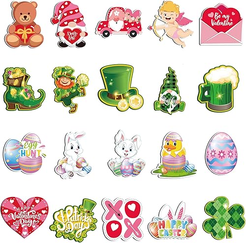 Whaline 20 imanes navideños de San Patricio, Día de San Patricio, Pascua, imanes para refrigerador, camión de gnomo, calcomanías magnéticas de