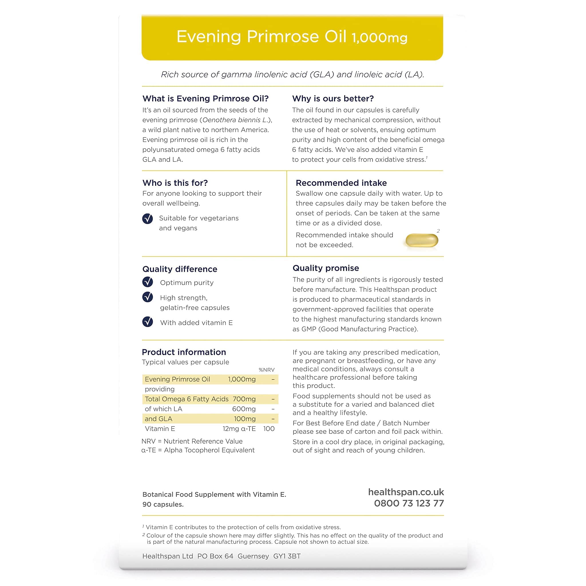 Healthspan Evening Primrose Oil 1,000mg (90 Capsules) Omega 6 Fatty