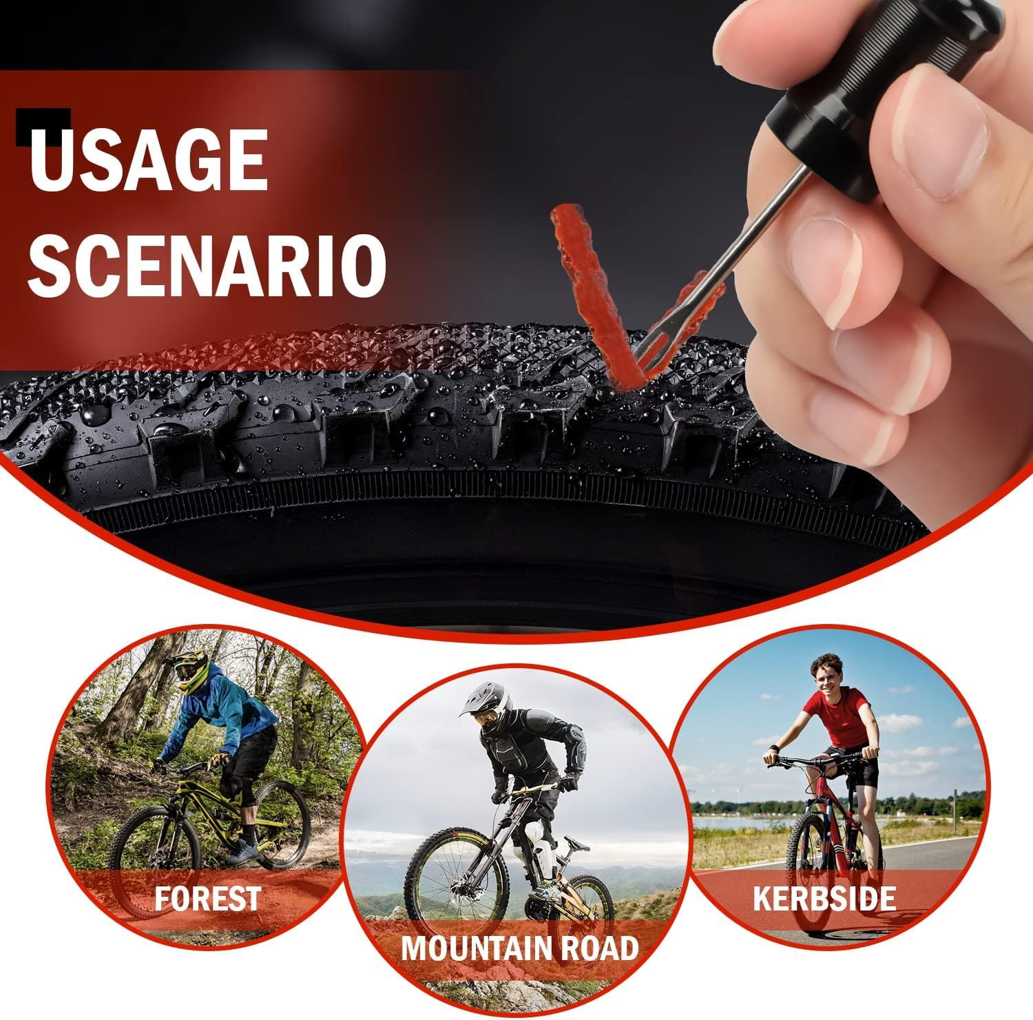 AKONE Tubeless, Kit di riparazione di pneumatici da bicicletta, per MTB e da corsa, riparazione rapida, pneumatici tubeless kit di riparazione per strada, tubeless kit di riparazione tubeless