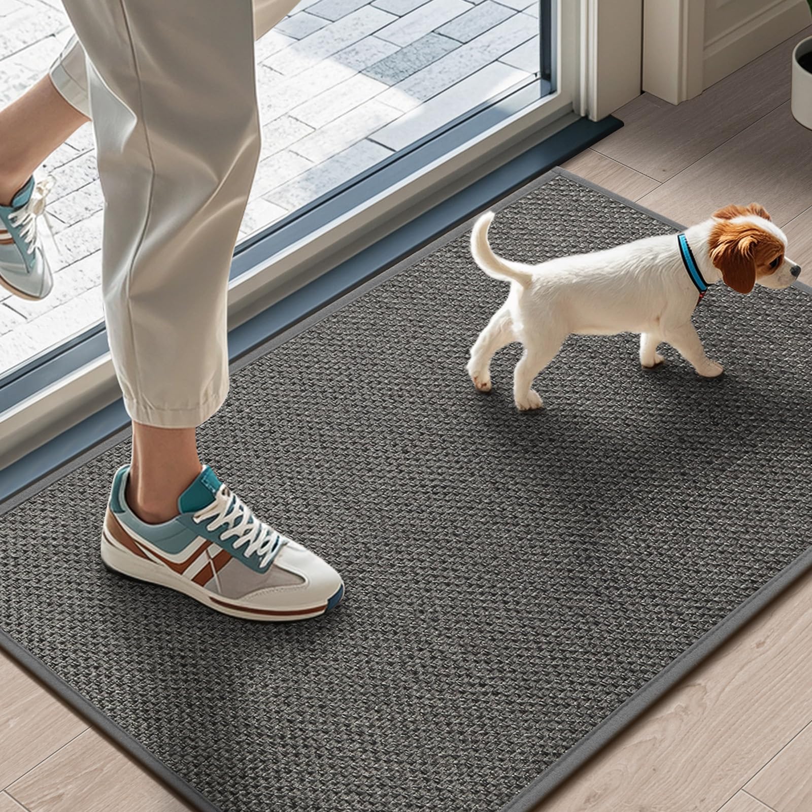 LEKEEPGO Door Mat Indoor 43 x 75 cm, Non-Slip Doormat, Washable Dirt Trapper Mat, Thin Door Mat, Absorbent Entrance Rug, Clean Mat, Entrance Mat for Indoor, Grey — image 1
